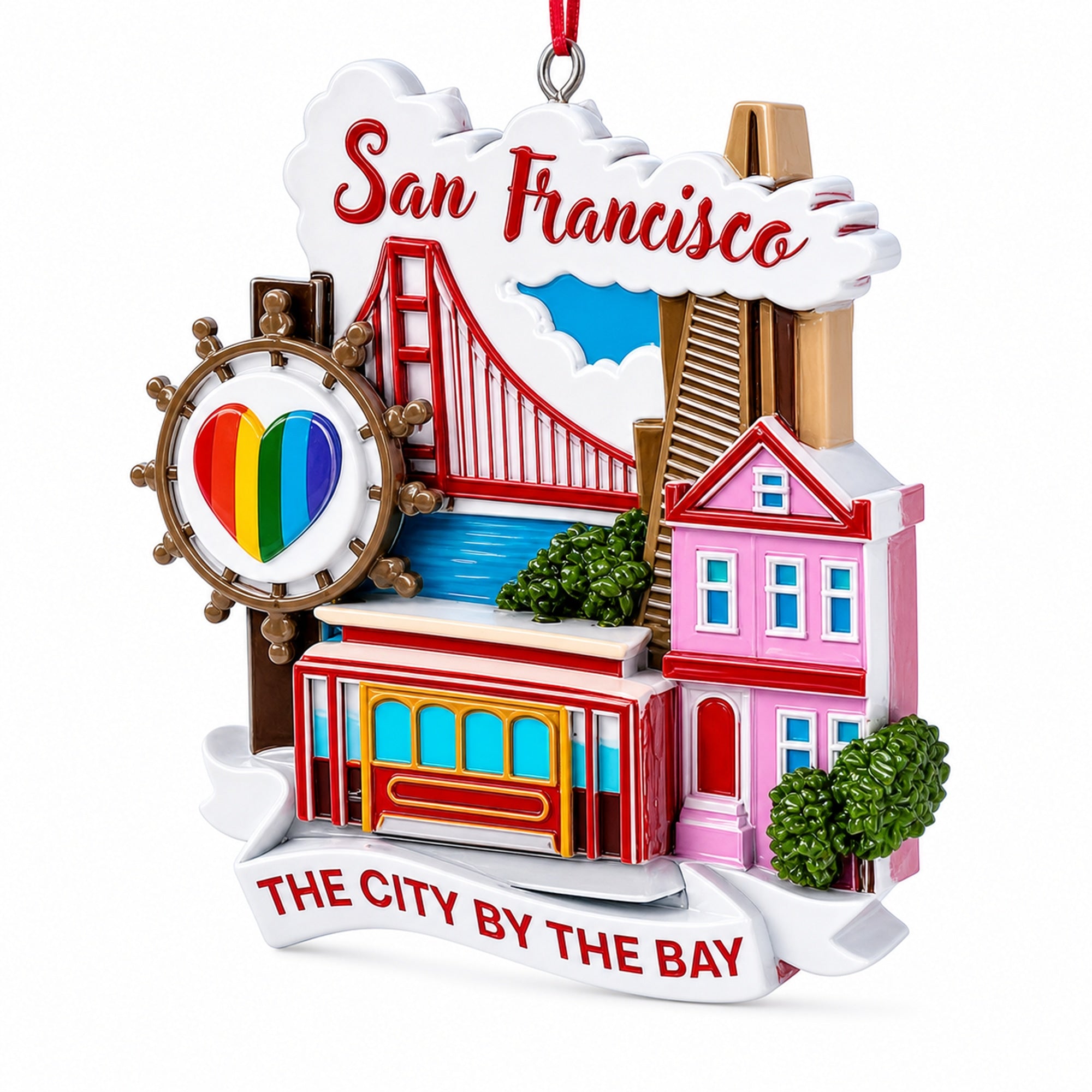 Golden Gate Bridge Cable Car San Francisco Resin Christmas Ornament