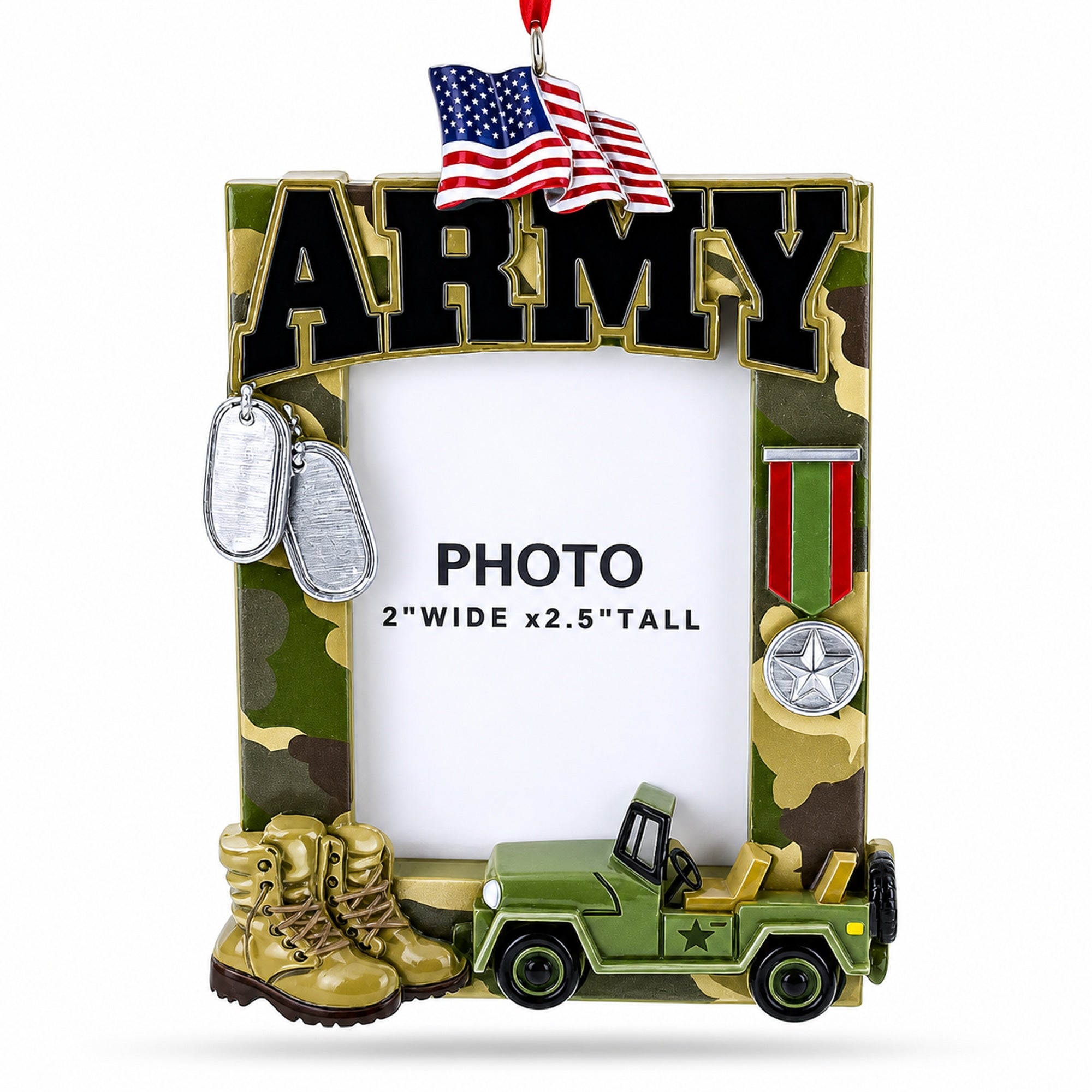 Patriotic Army Camouflage Photo Frame Resin Christmas Ornament