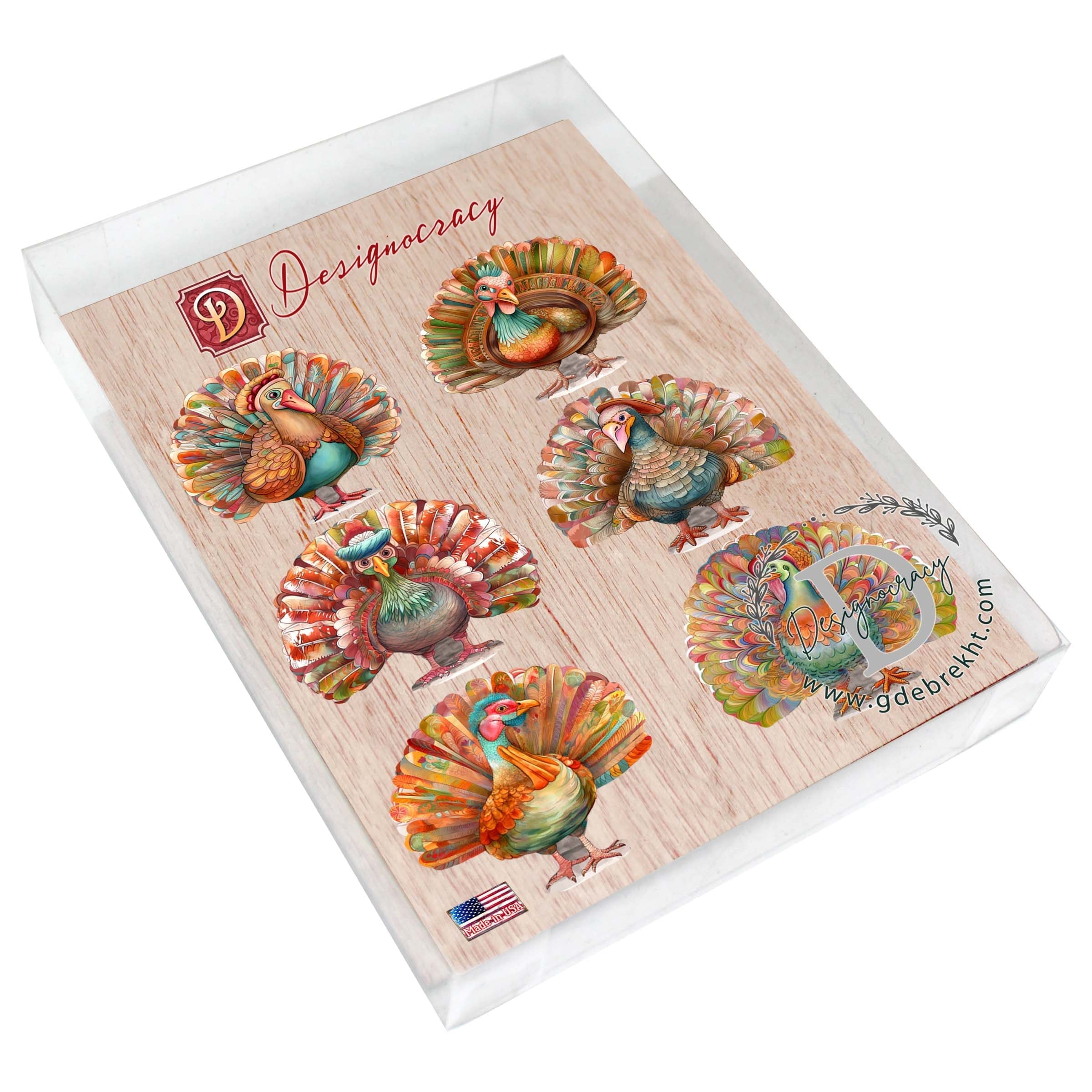 Turkey Decorative Eco Wood Magnets Set of 6 by G. Debrekht - Thanksgiving Decor - 8090027G-S6