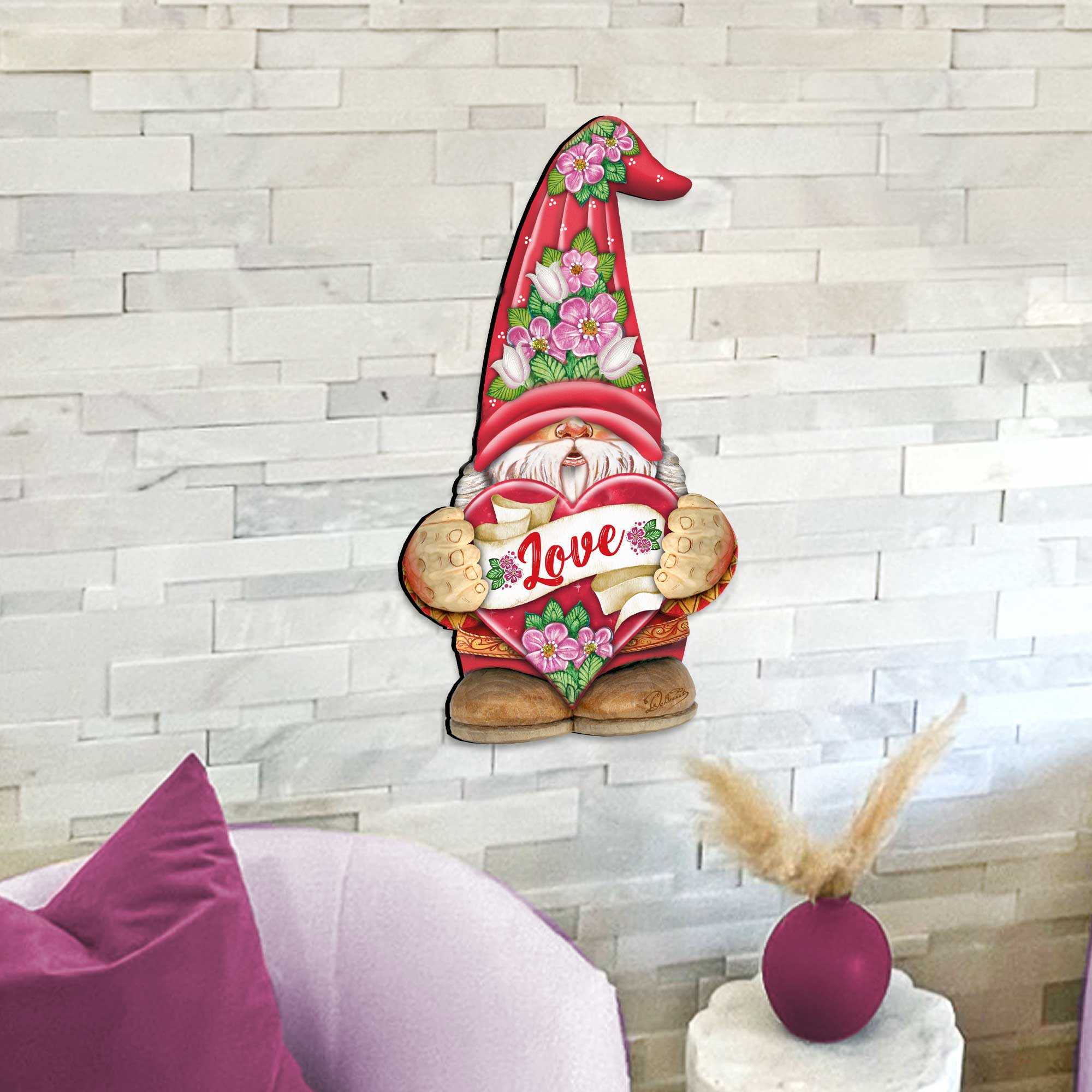 Love Gnome Wooden Door Hanger Wall Art by G. DeBrekht - Love Family Kids Decor - 8611018H