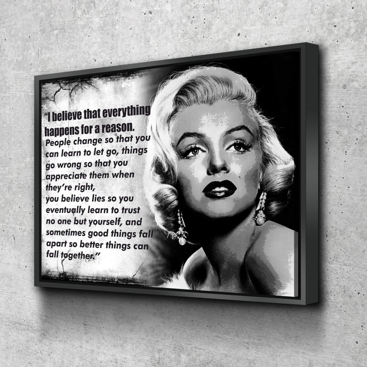 Everything Happens For A Reason Canvas Wall Art Marilyn Monroe Quote
