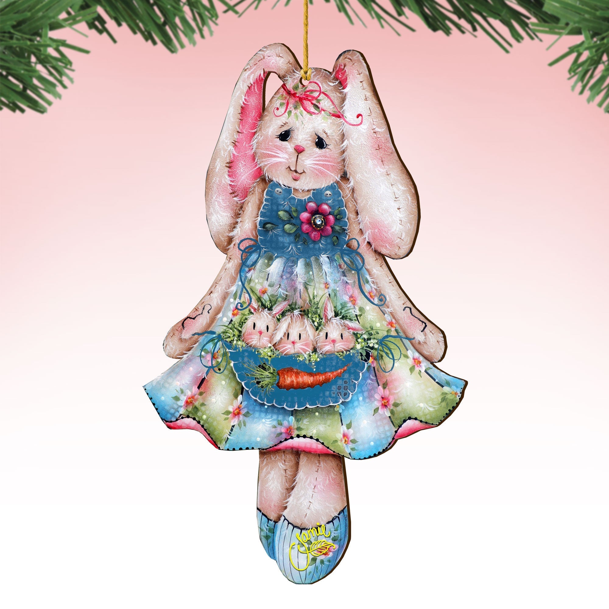 Pocketful of Bunnies Wooden Ornaments by Jamie Mills-Price - Easter Spring Decor - 8457705-MP