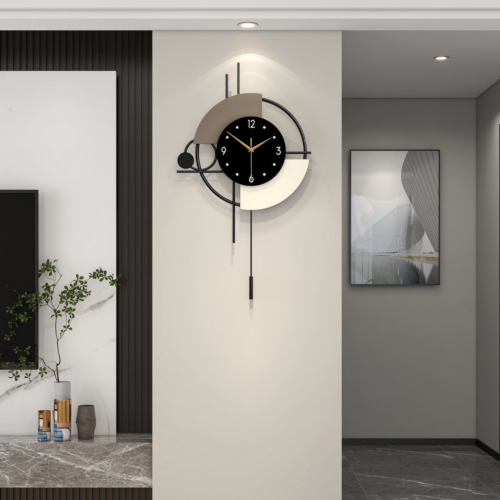 Modern Metal Wall Clock Geometric Decorative Pendulum Home Decor