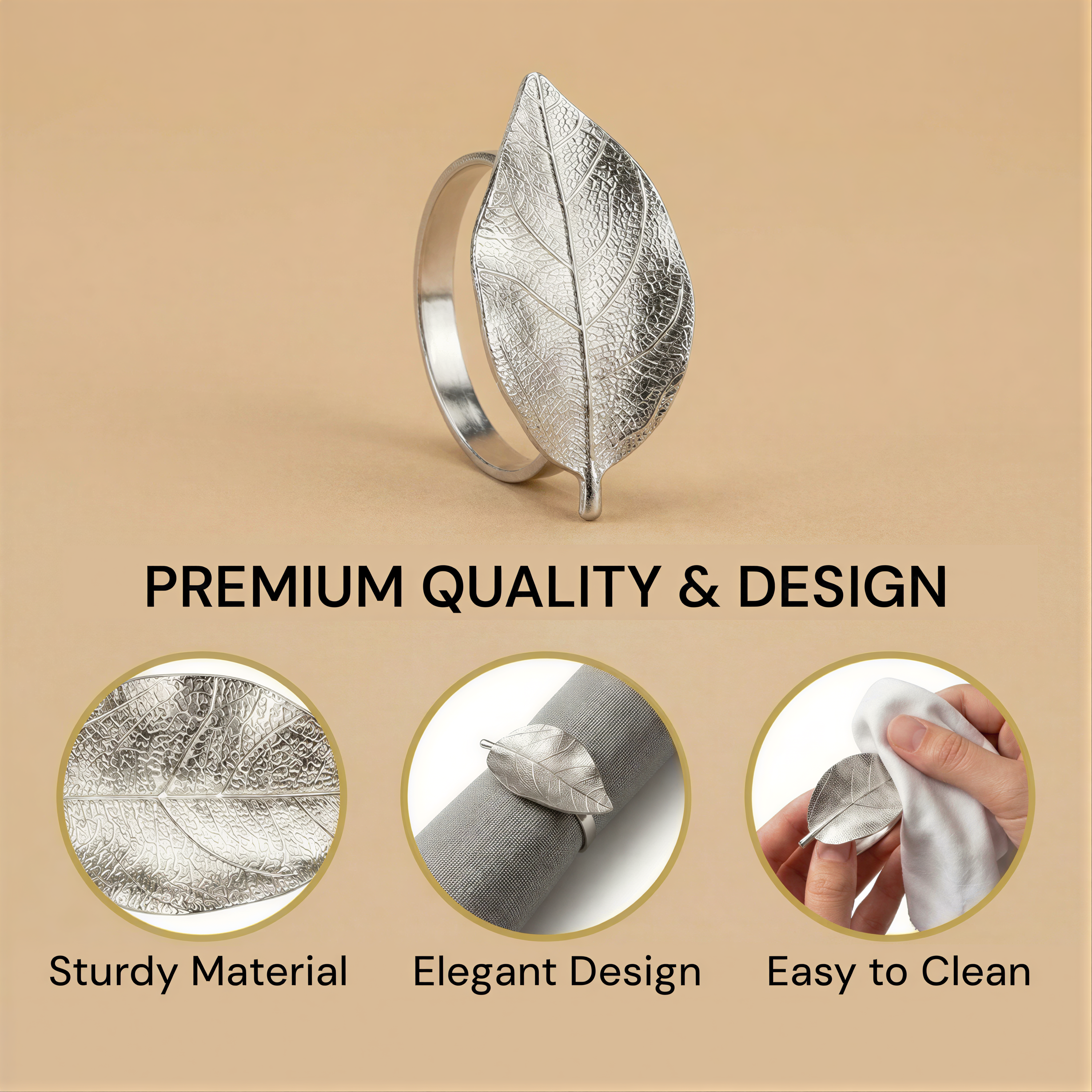 Silver Leaf Napkin Rings – Elegant Decorative Table Setting Rings in Rust-Resistant Alloy