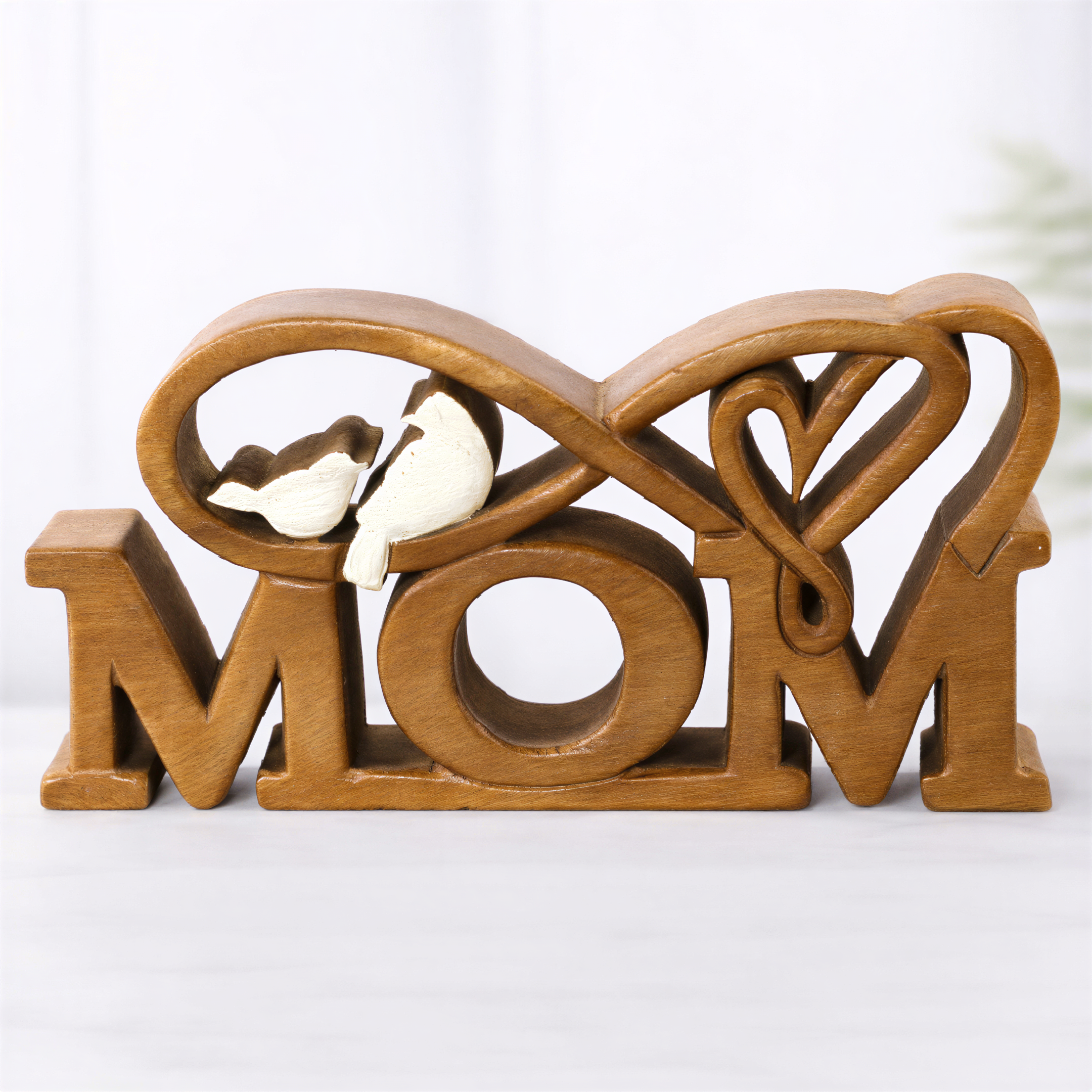 Wooden Mom Sculpture – Handmade Wooden Sign | Rustic Acacia Wood Decor Gift