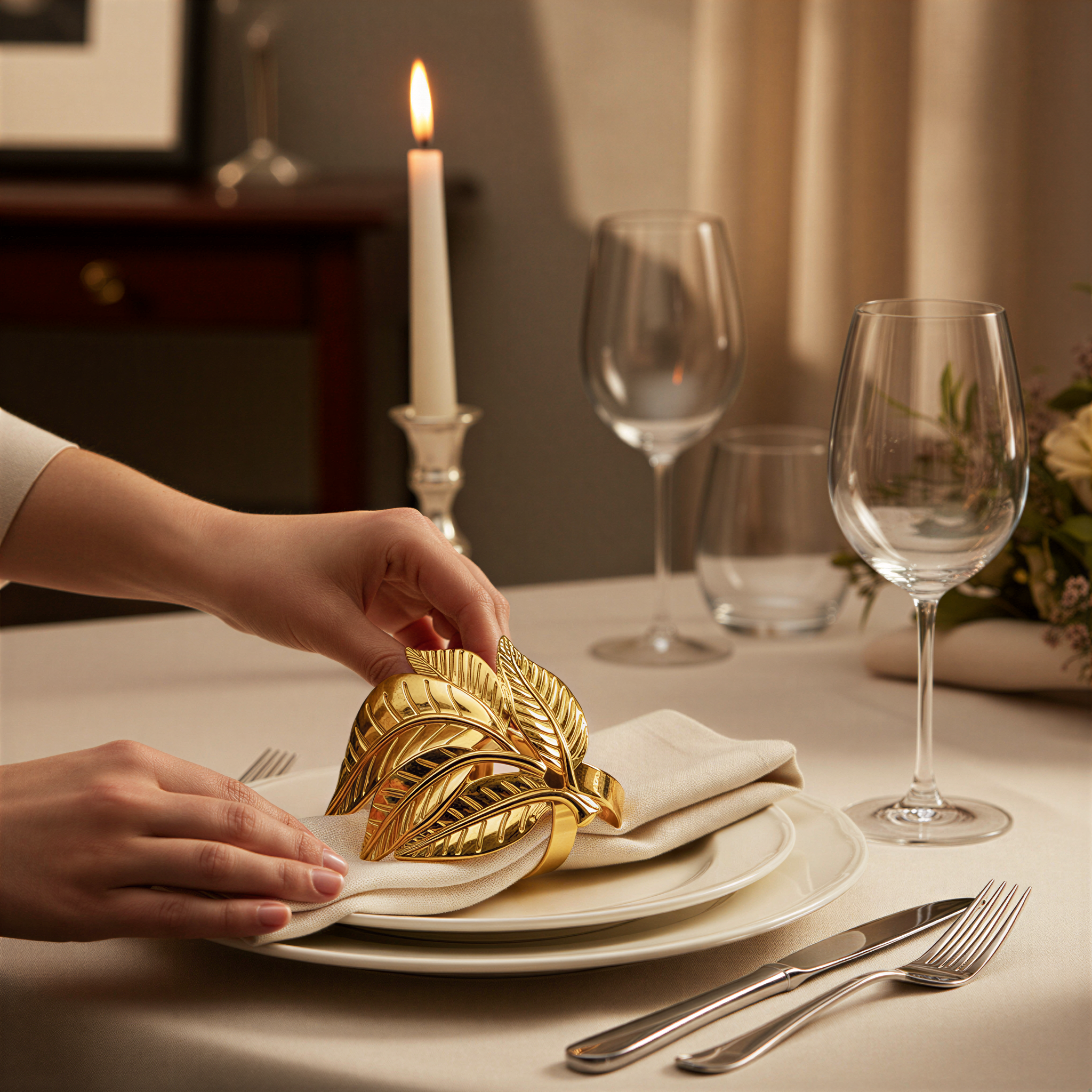 Gold Leaf Napkin Rings – Elegant Table Decor Rings | Durable Metal Set