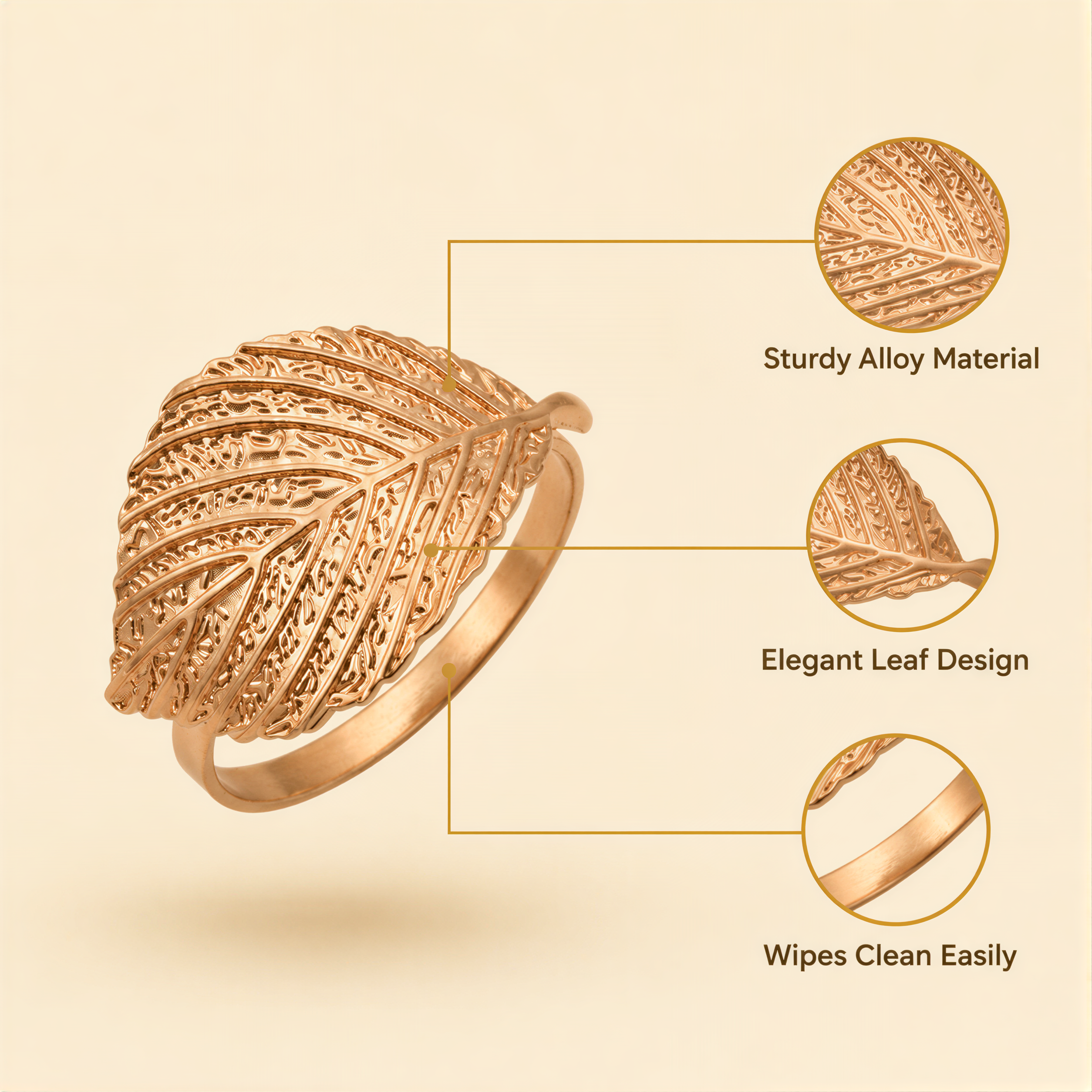 Gold Leaf Napkin Rings – Elegant Napkin Ring Set for Wedding Table Decor