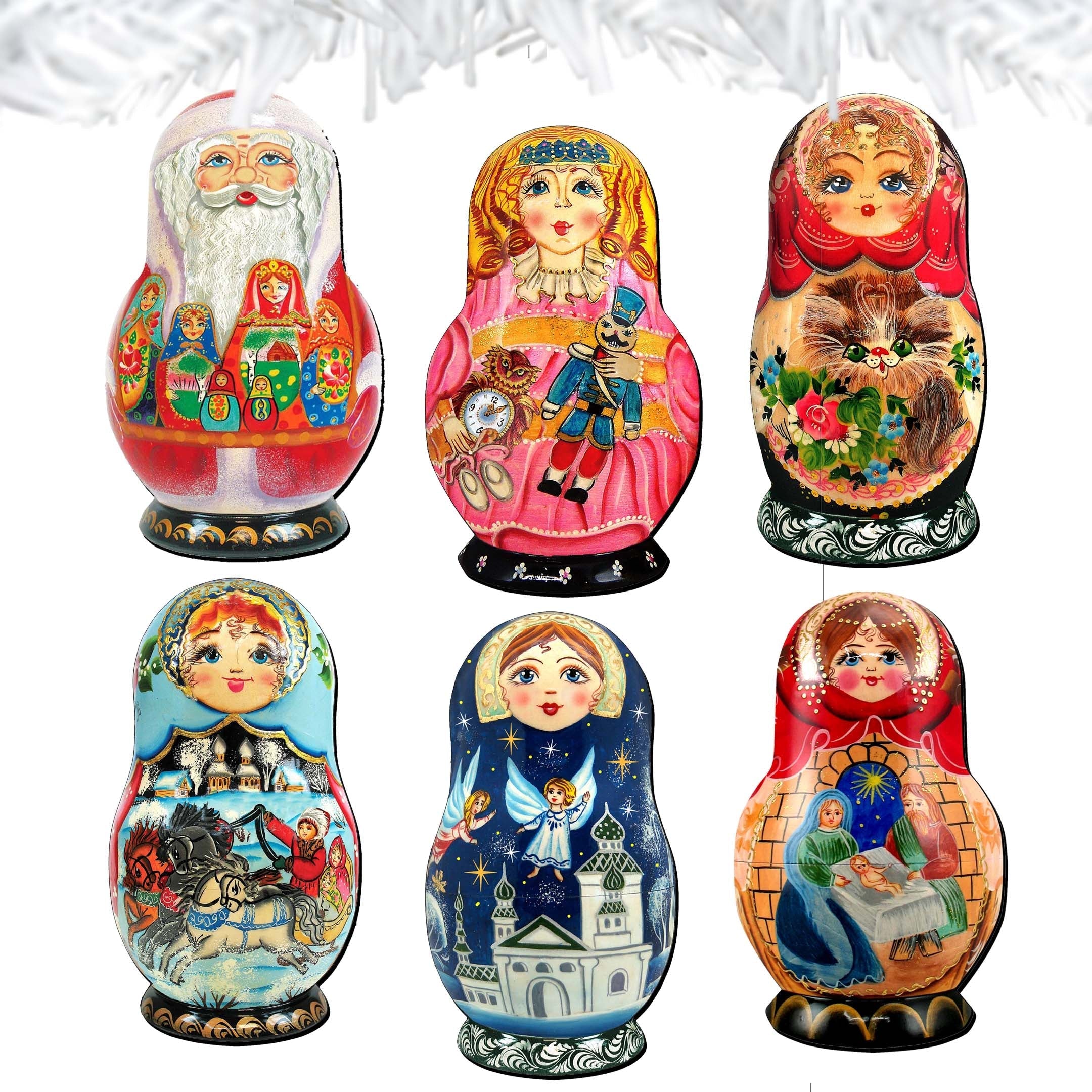 Nested Dolls Clip-On Eco Wood Decorative Ornaments Set of 6 by G. Debrekht - Christmas Decor - 8090130C-S6