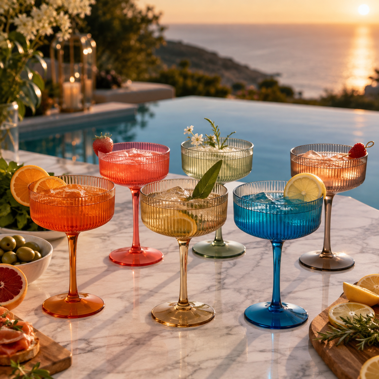 Eze Acrylic Ribbed Champagne Coupe, Cocktail Glassware, Set of 6