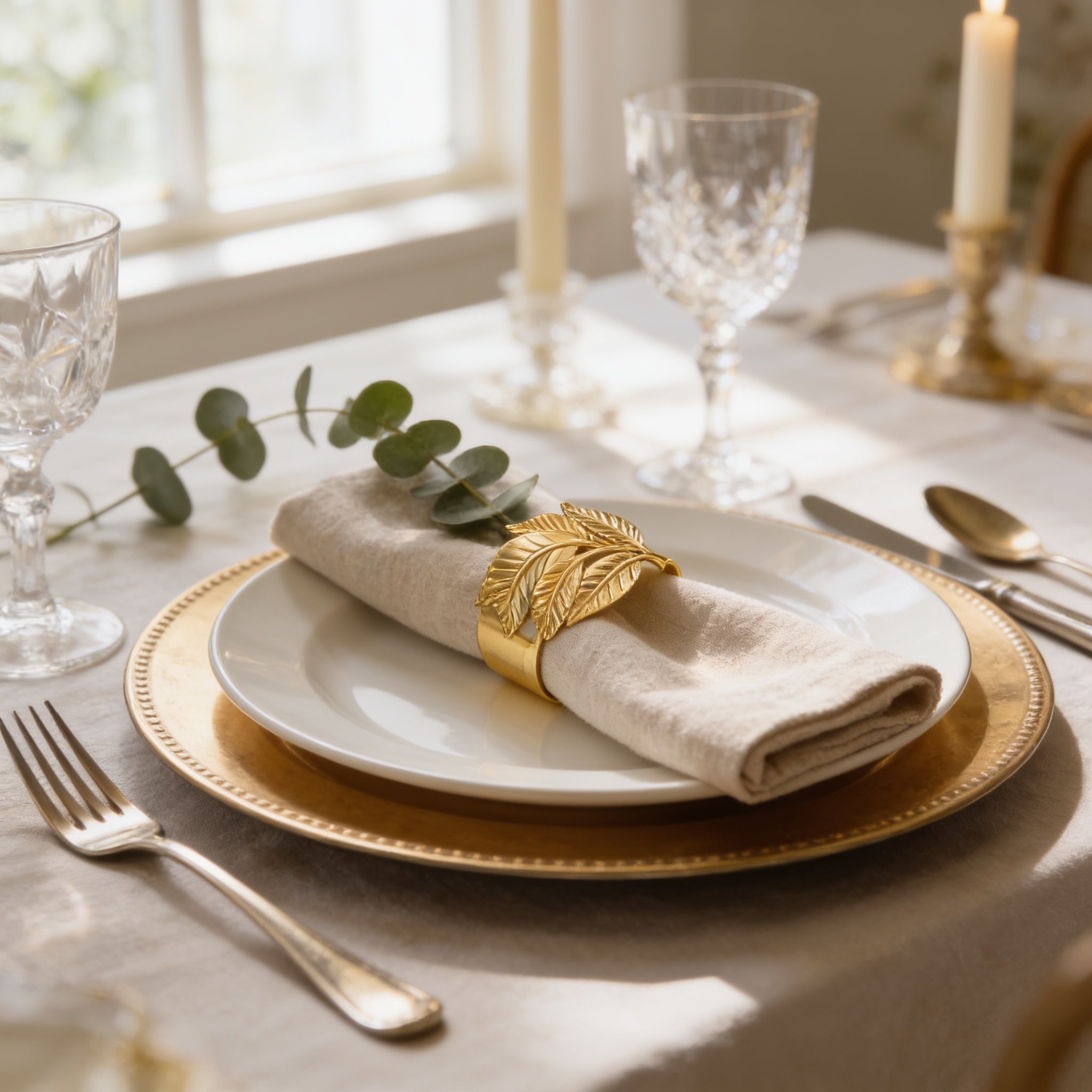 Gold Leaf Napkin Rings – Elegant Table Decor Rings | Durable Metal Set