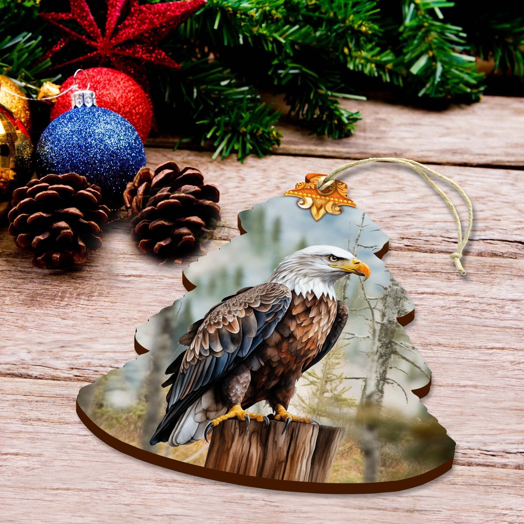 Alaskan Bald Eagle Tree Wooden Ornaments by G.Debrekht - Wildlife Holiday Decor - 870007