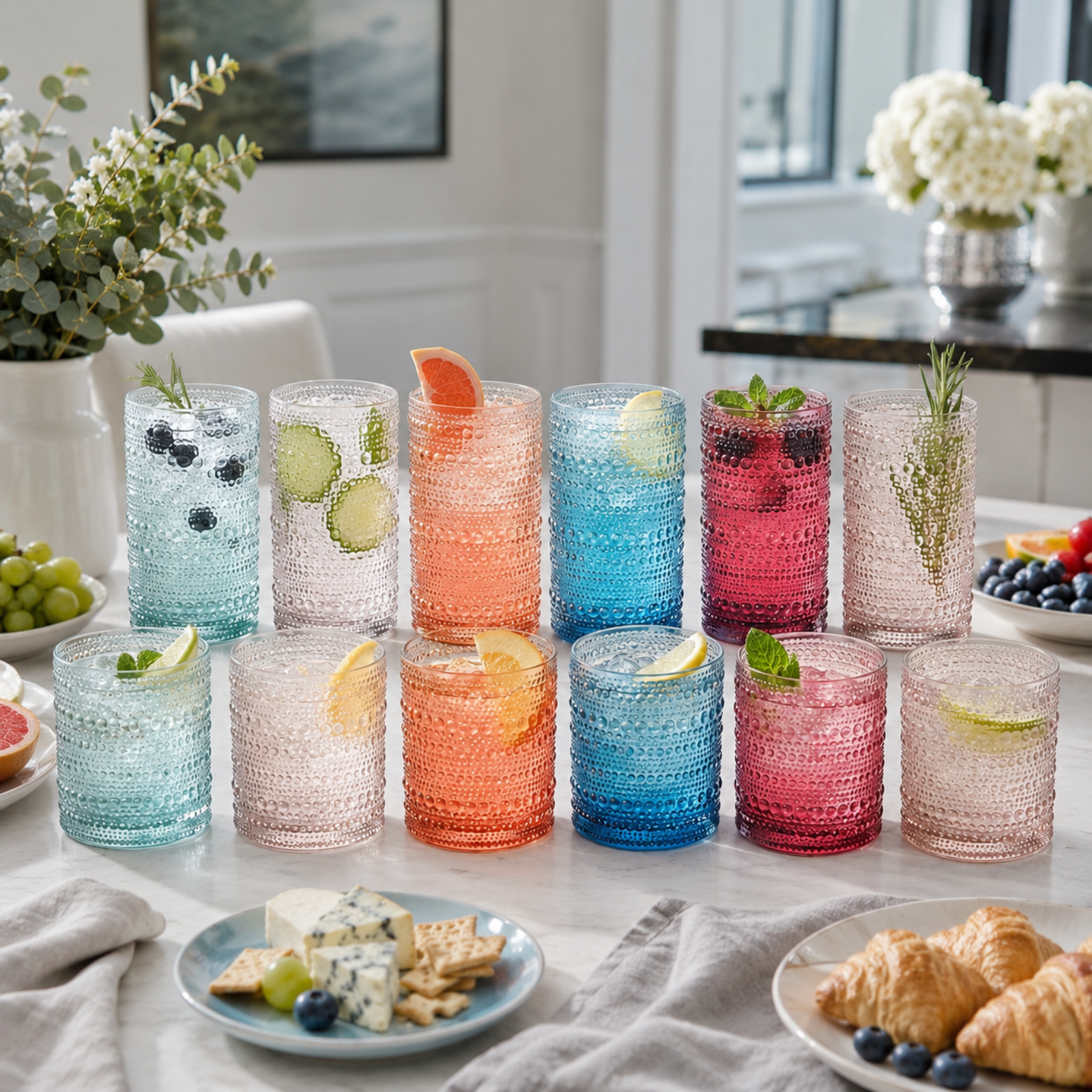 Tonal Hobnail Highball & Lowball Glassware, Set of 12