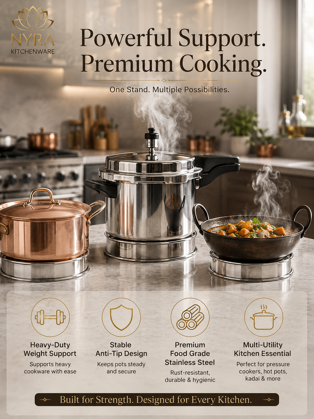 Stainless Steel Round Hot Pot Stand, Matka Ring for Kitchen ?·Set of 3
