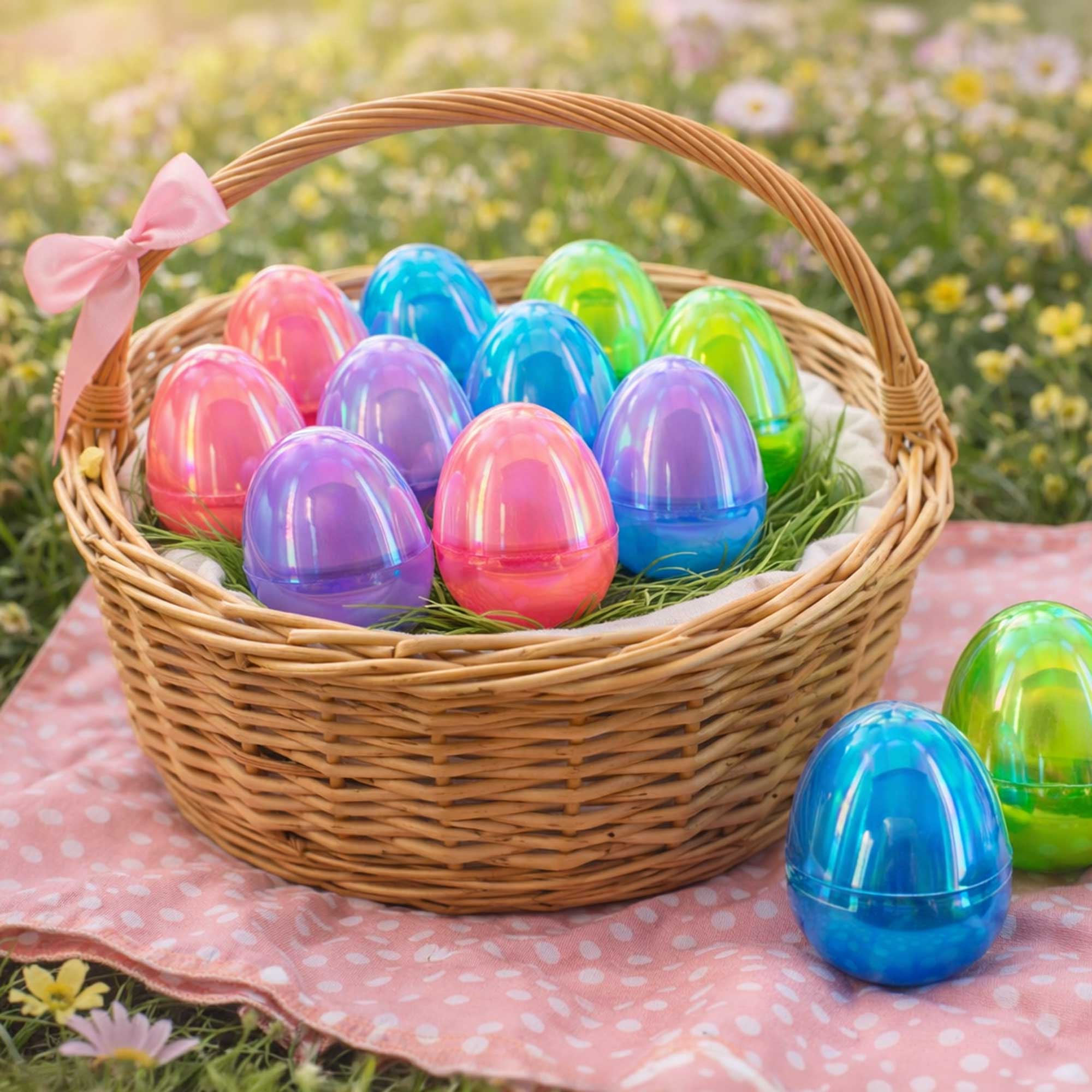 Set of 12 Iridescent Multicolored Plastic Easter Eggs
