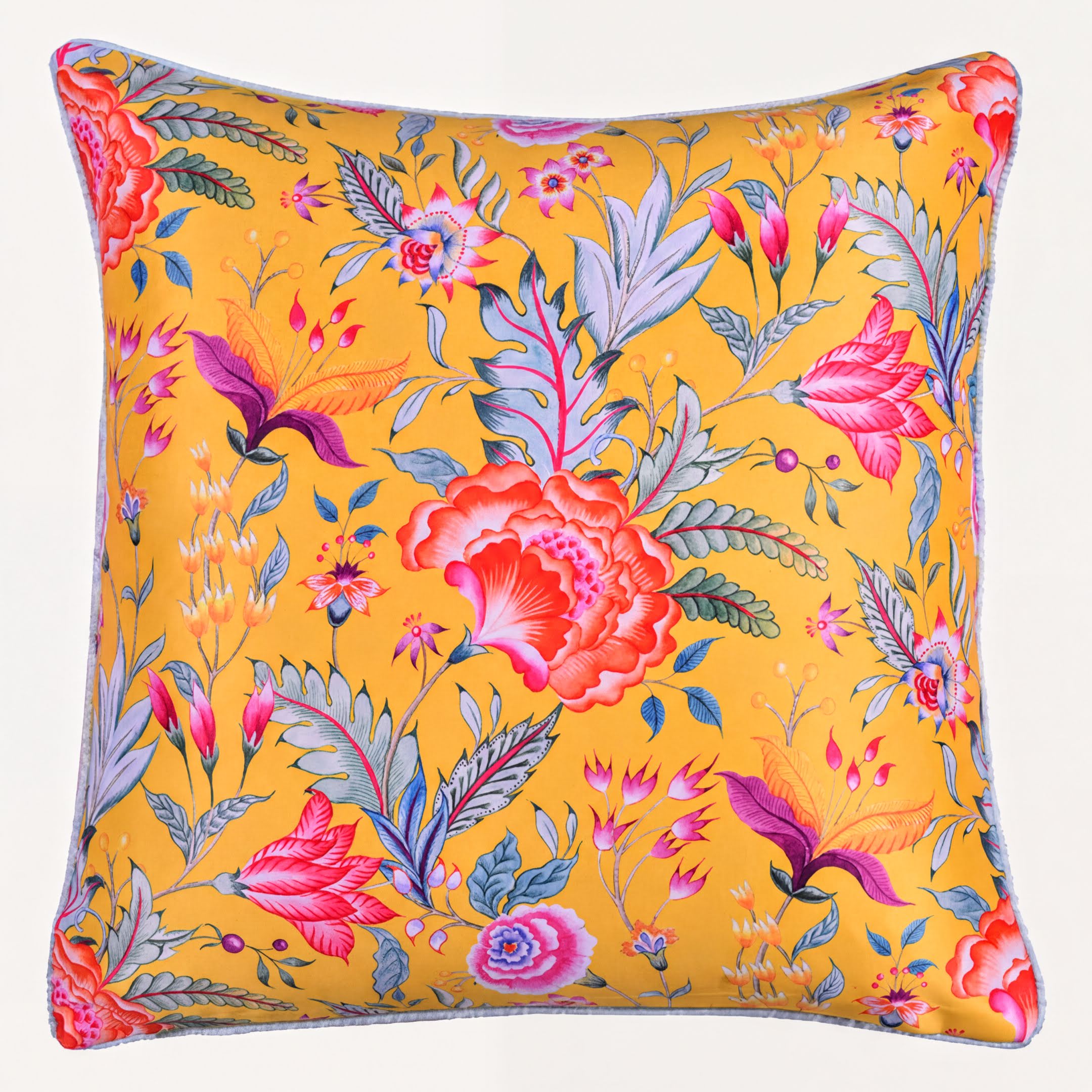 Floral Throw Pillow Covers - 20x20 Inches | Decorative Yellow Cushion Covers
