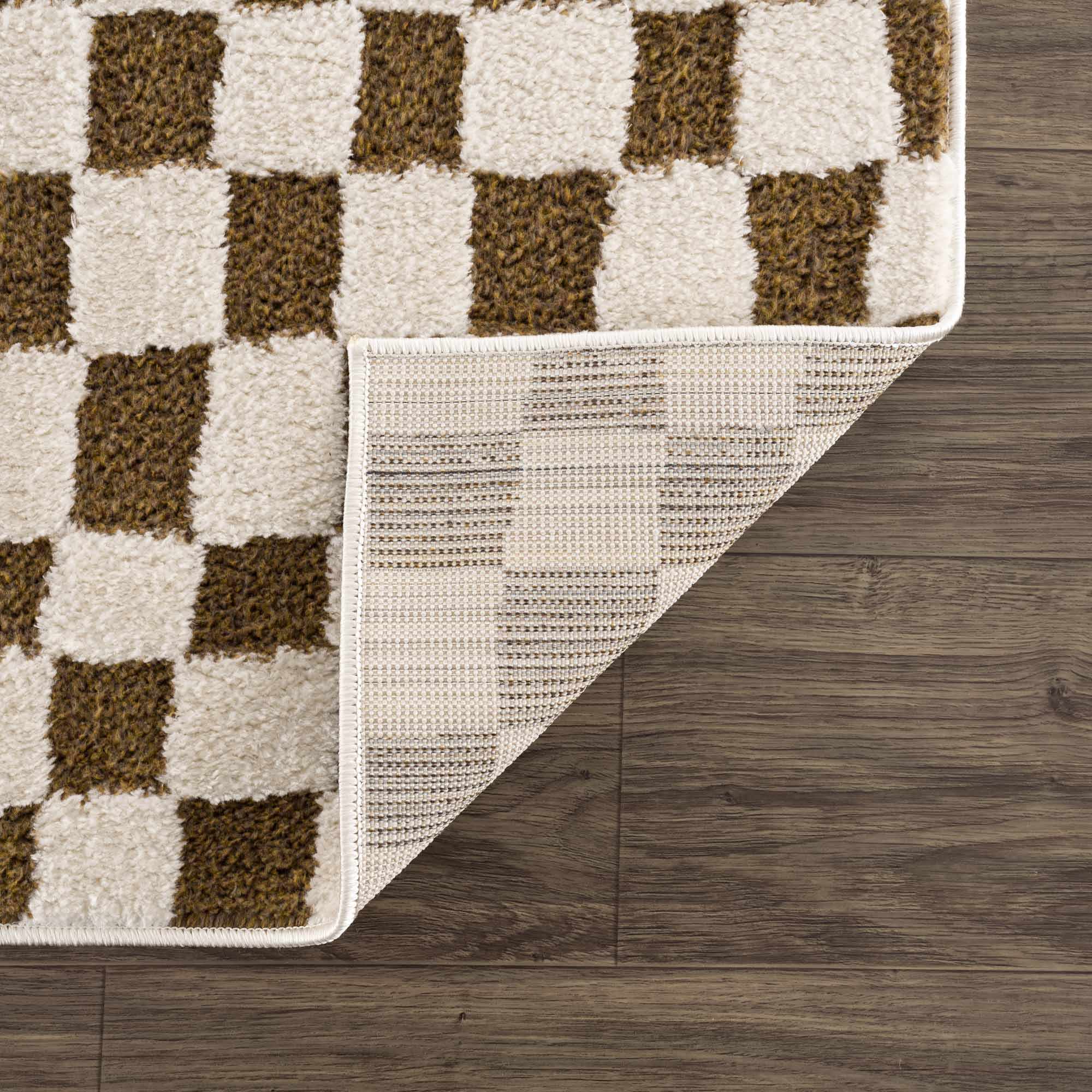 Lajos Brown Checkered 7ft Runner Rug