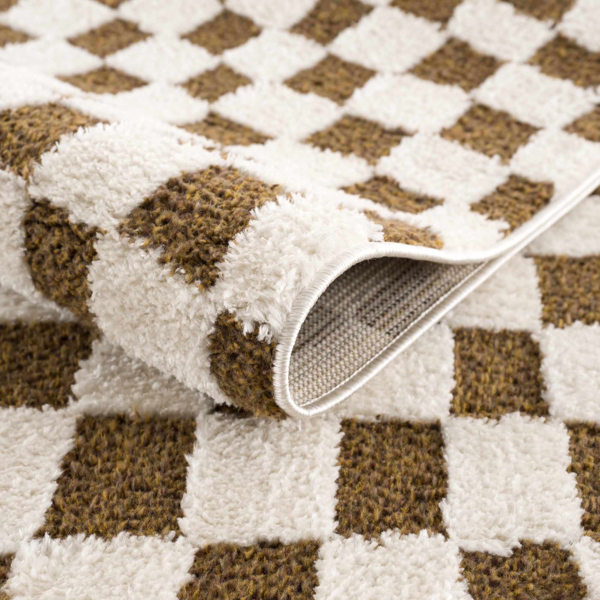 Lajos Brown Checkered 7ft Runner Rug