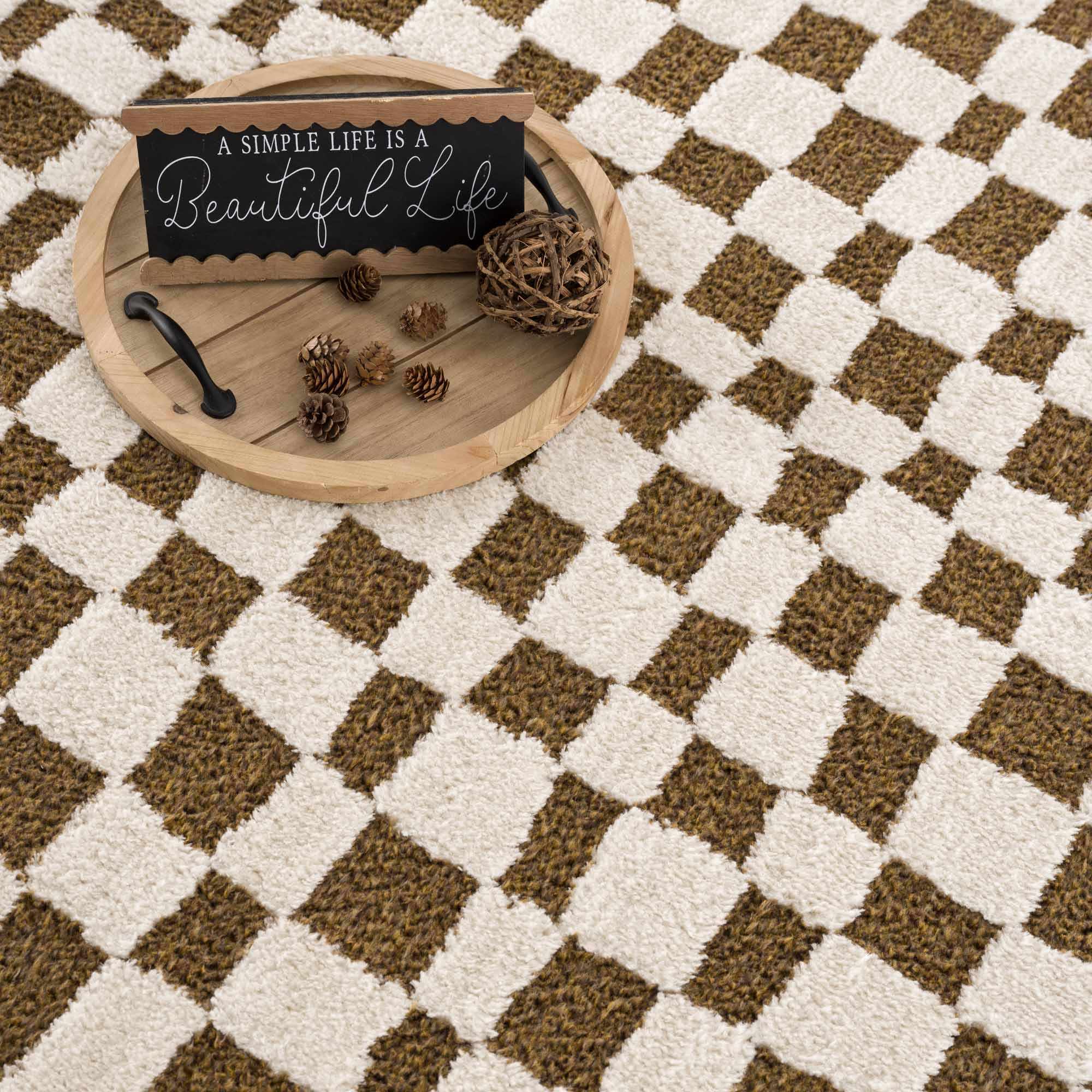 Lajos Brown Checkered 7ft Runner Rug
