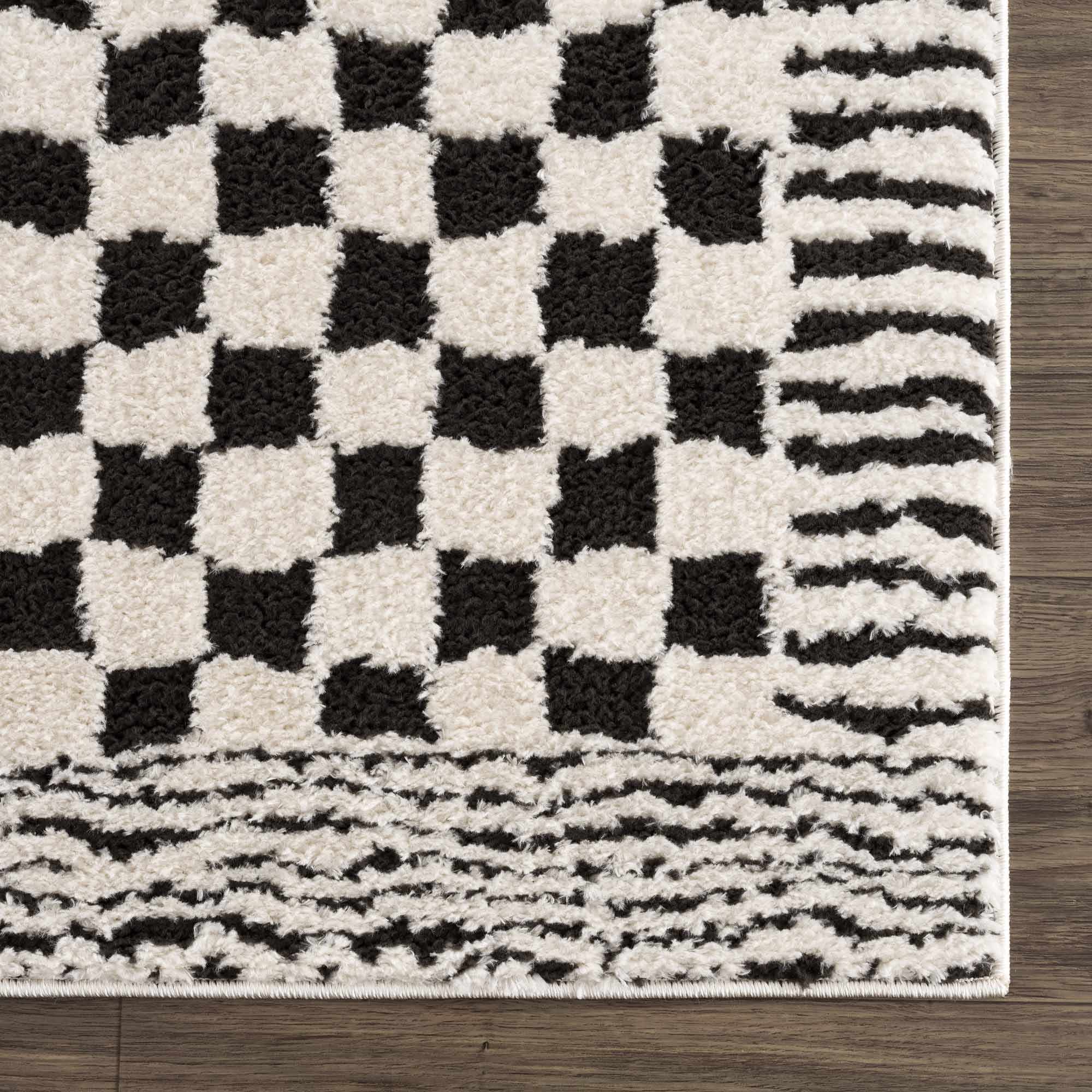 Leryn Black & White Checkered 7ft Runner Rug