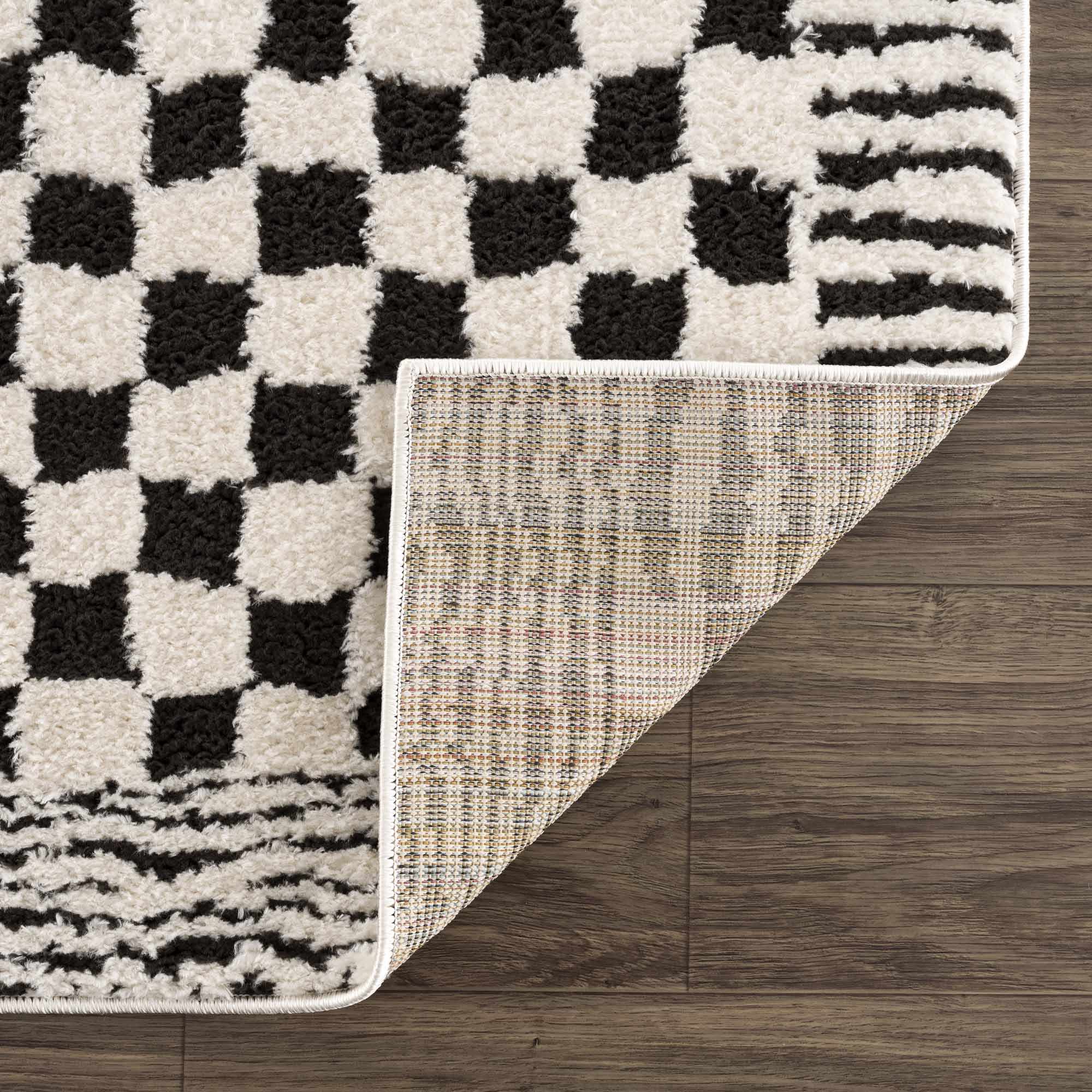 Leryn Black & White Checkered 7ft Runner Rug