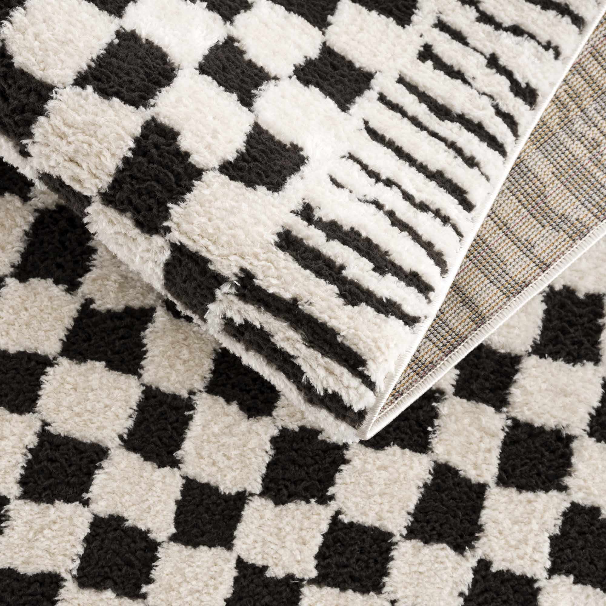 Leryn Black & White Checkered 7ft Runner Rug