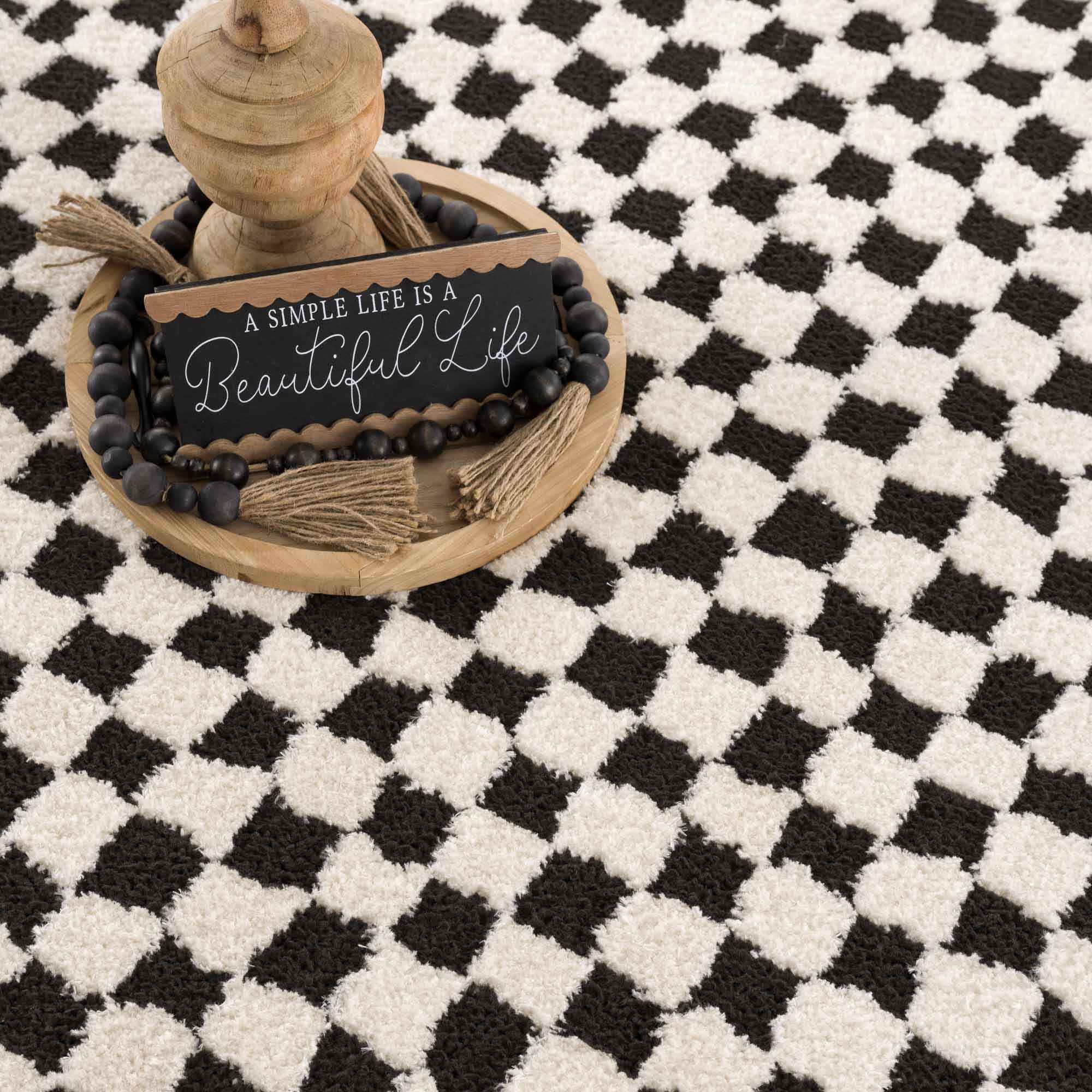 Leryn Black & White Checkered 7ft Runner Rug