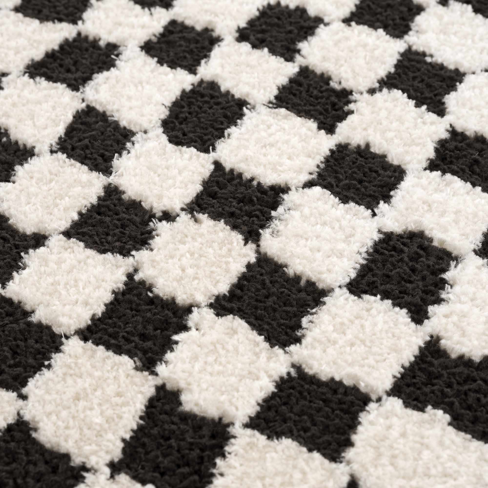 Leryn Black & White Checkered 7ft Runner Rug