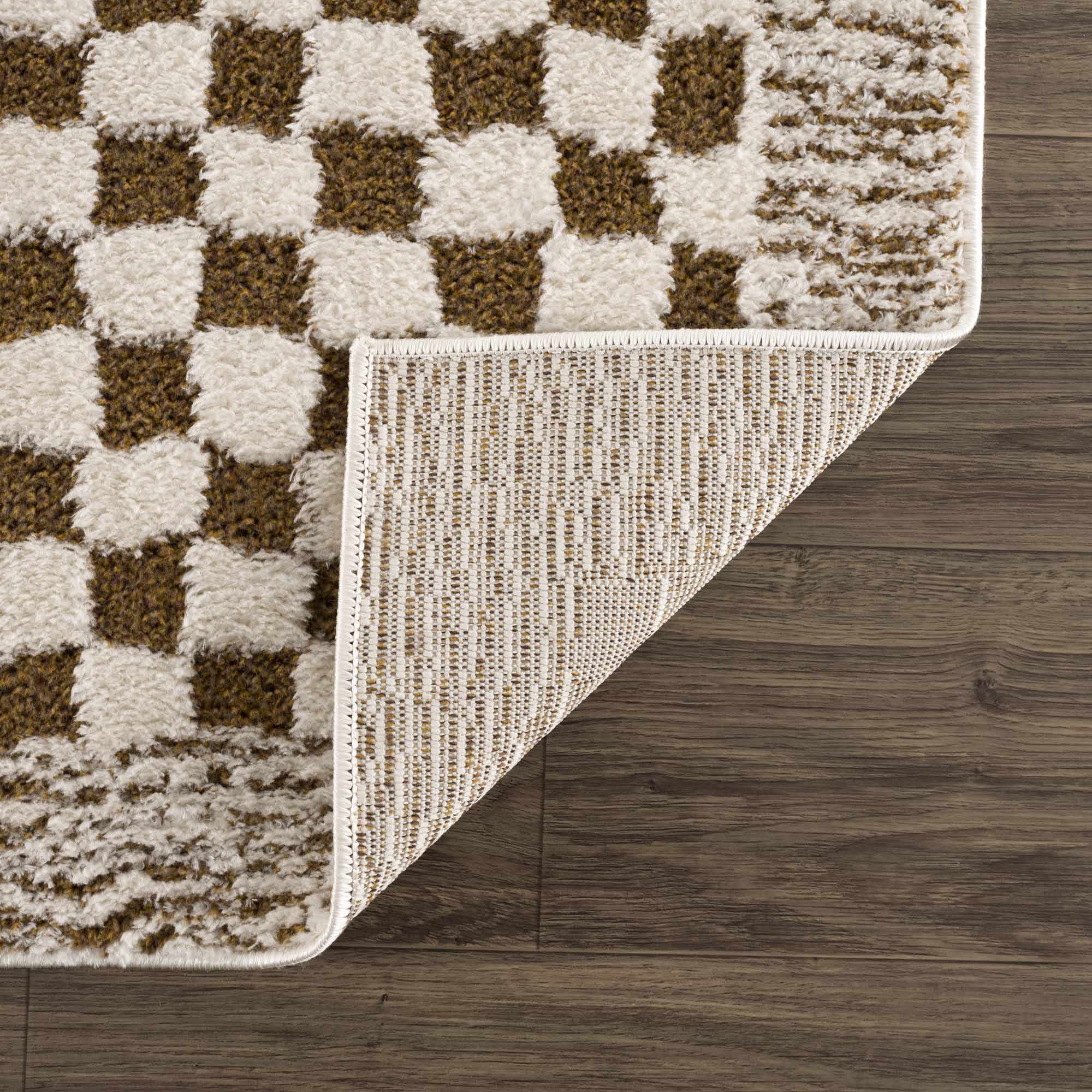 Leryn Brown & White Checkered 7ft Runner Rug