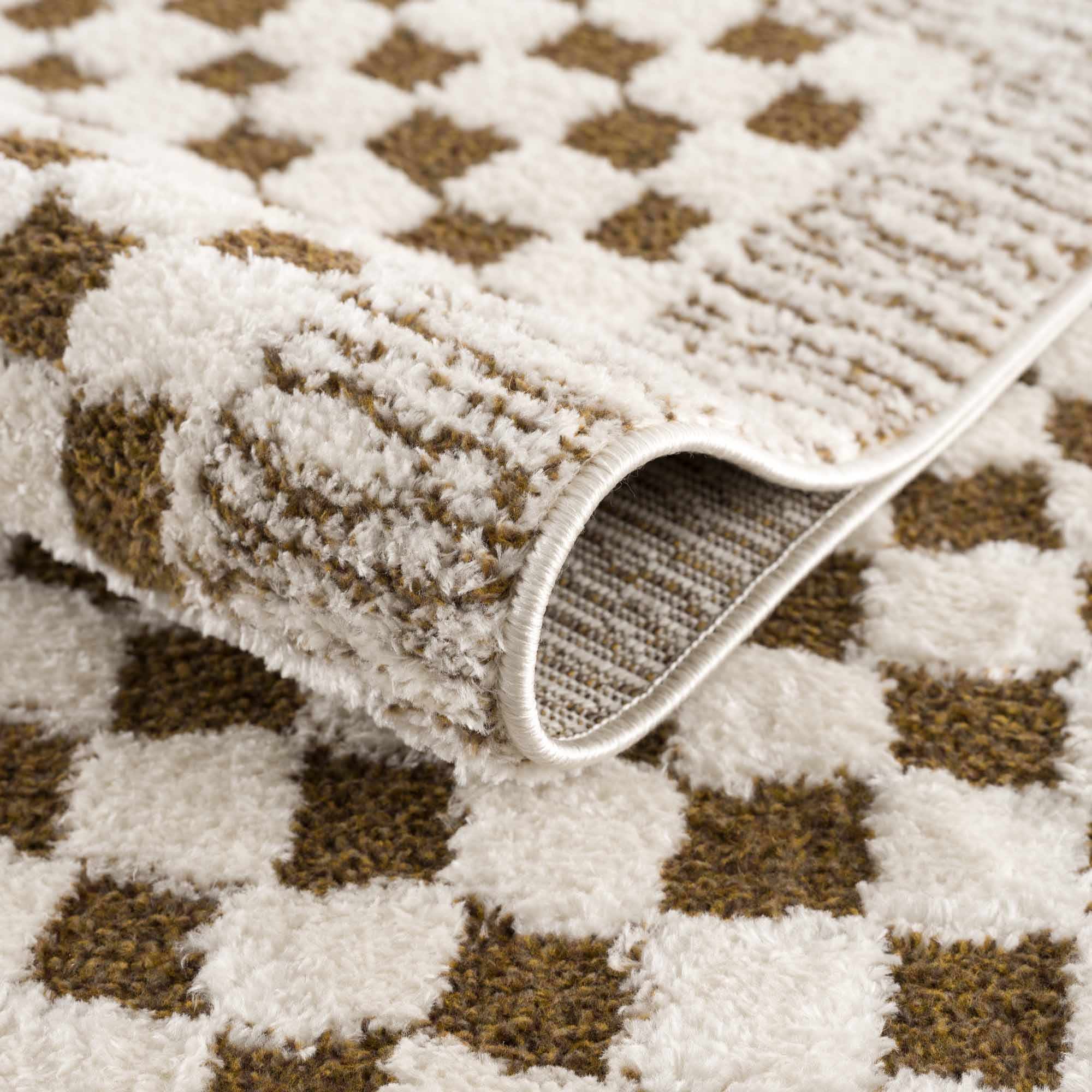 Leryn Brown & White Checkered 7ft Runner Rug