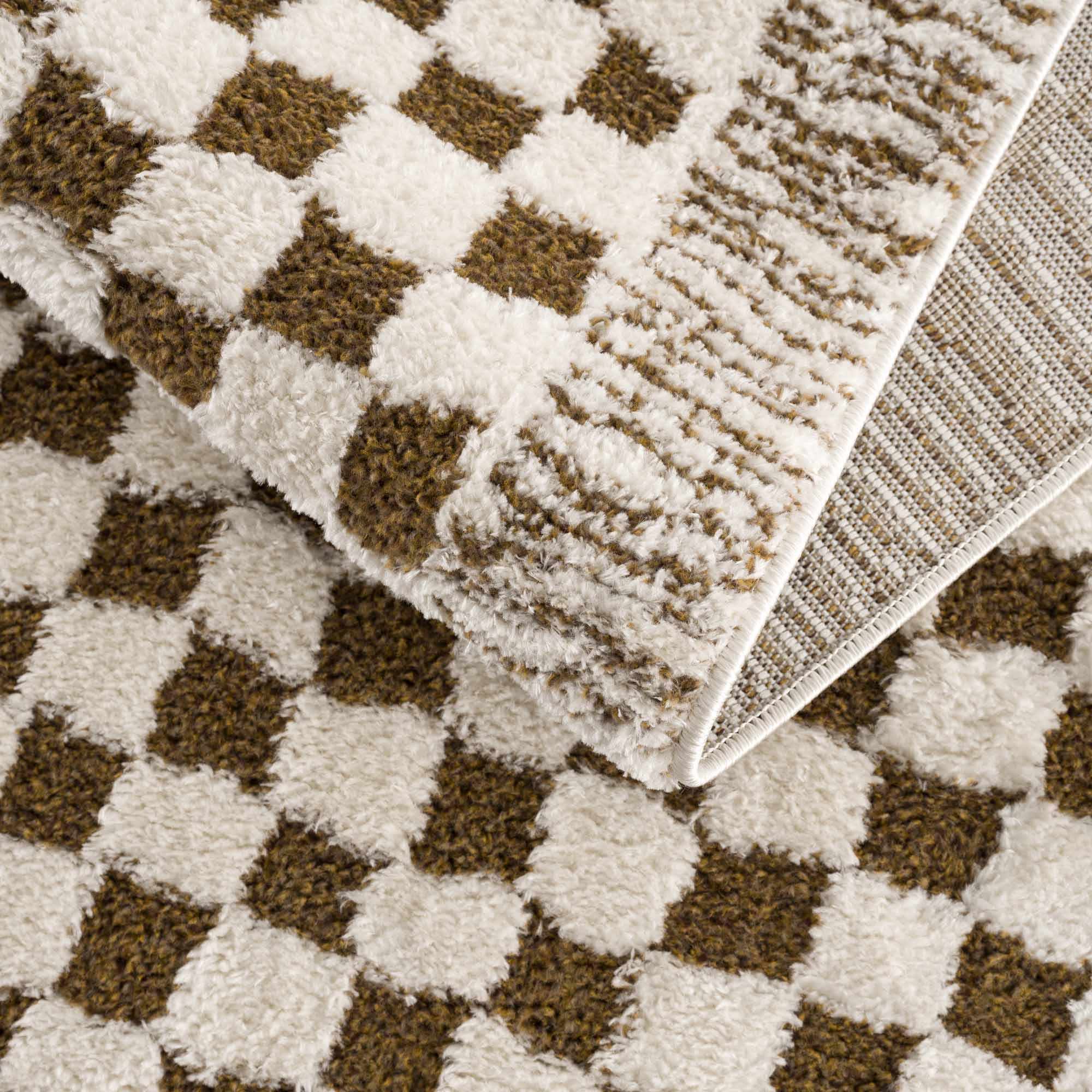 Leryn Brown & White Checkered 7ft Runner Rug