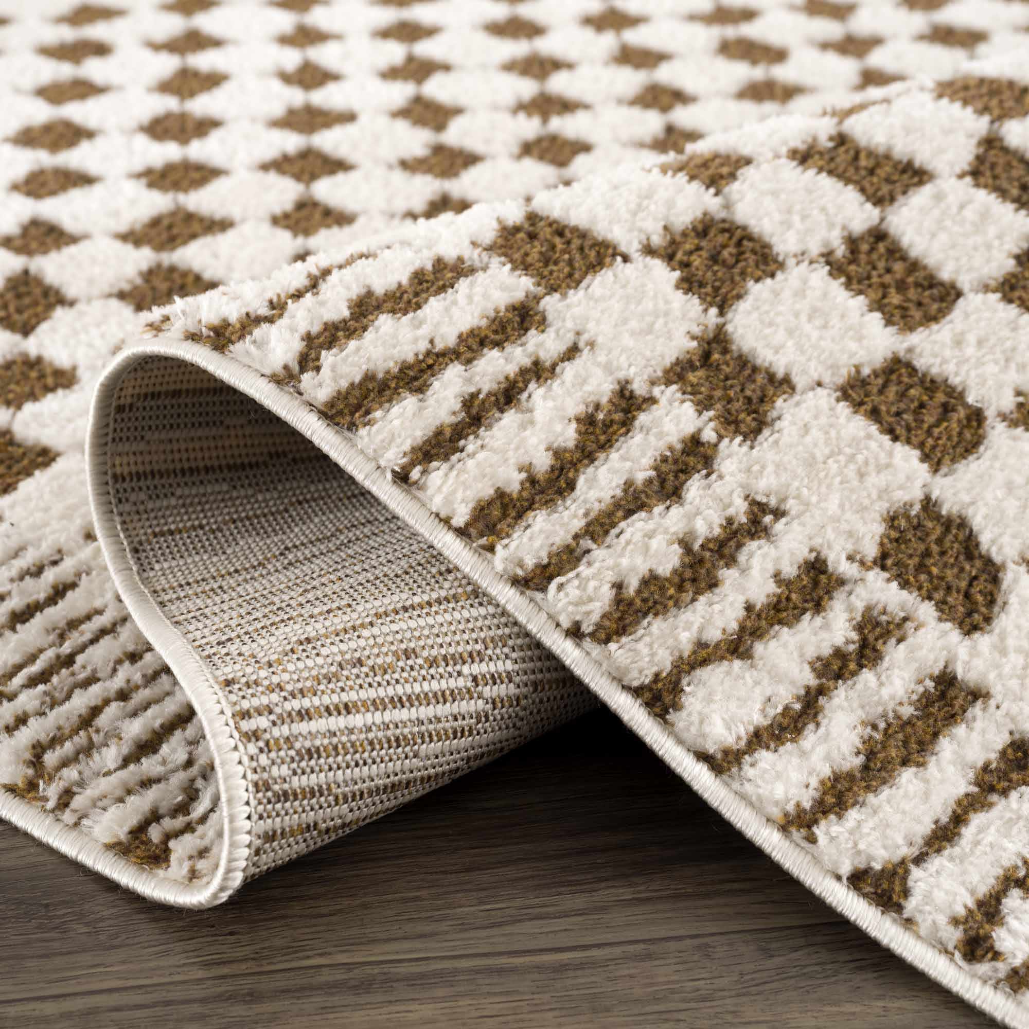 Leryn Brown & White Checkered 7ft Runner Rug