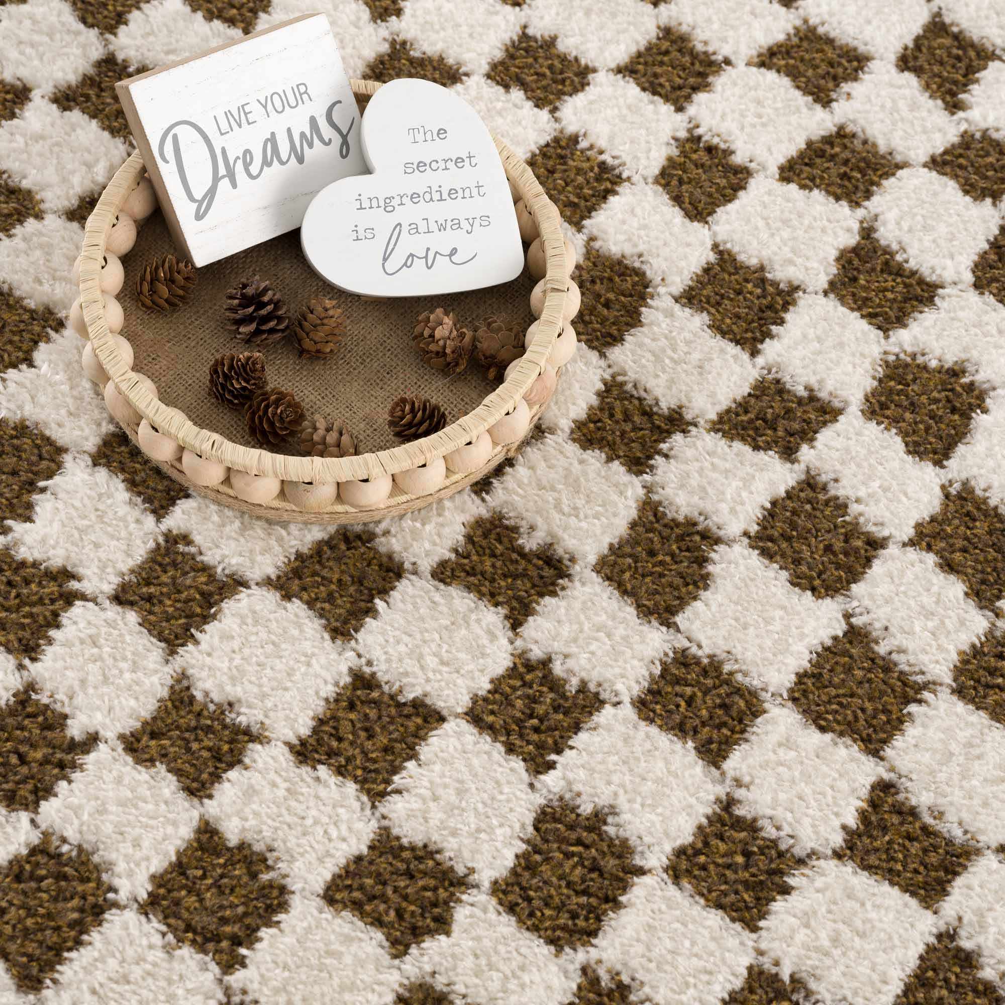 Leryn Brown & White Checkered 7ft Runner Rug