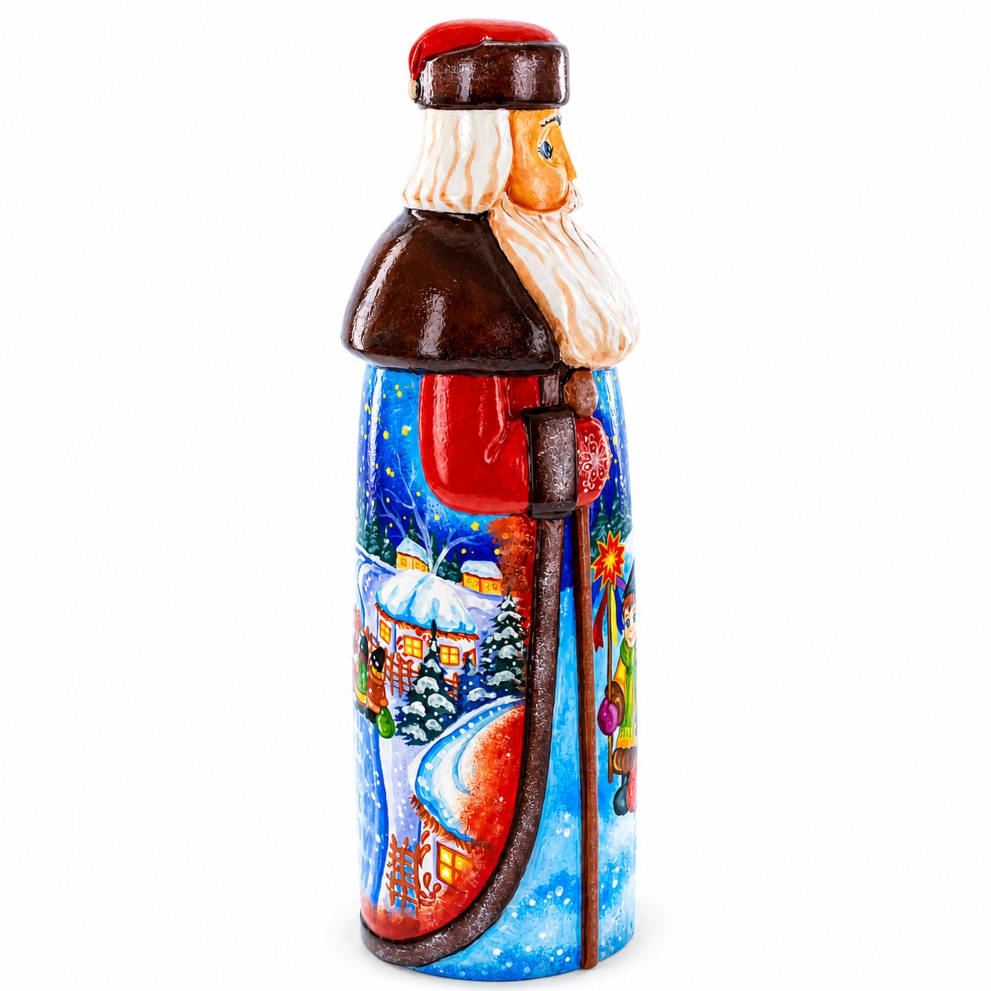 Hand Carved Ukrainian Santa with Children Caroling Solid Wood Figurine 11 Inches