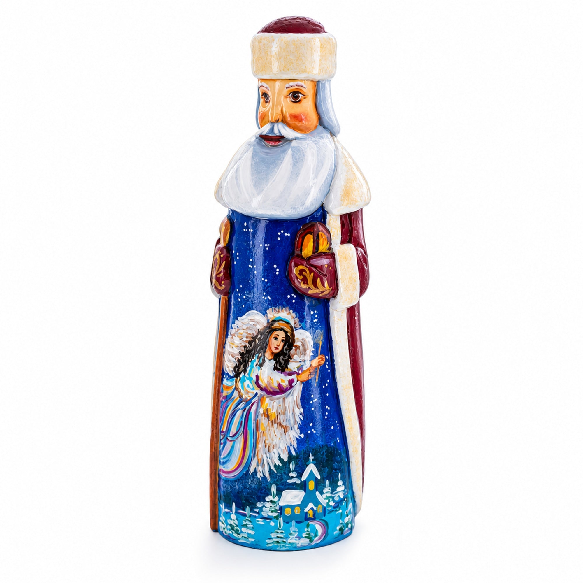 Angels in The Night Hand Carved Wooden Santa 7.25 Inches