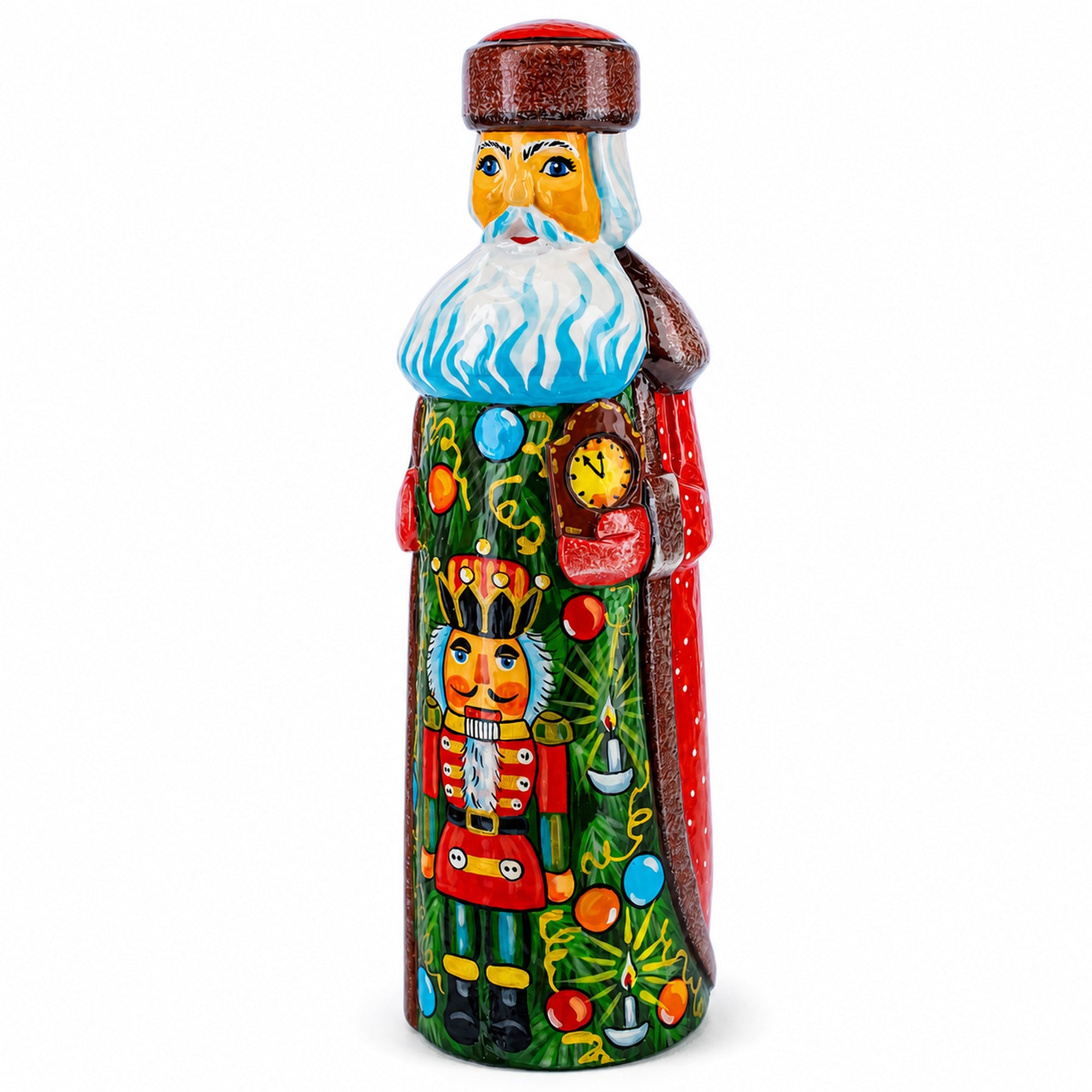 Nutcracker on Christmas Tree Hand Carved Wooden Santa Figurine 7.25 Inches