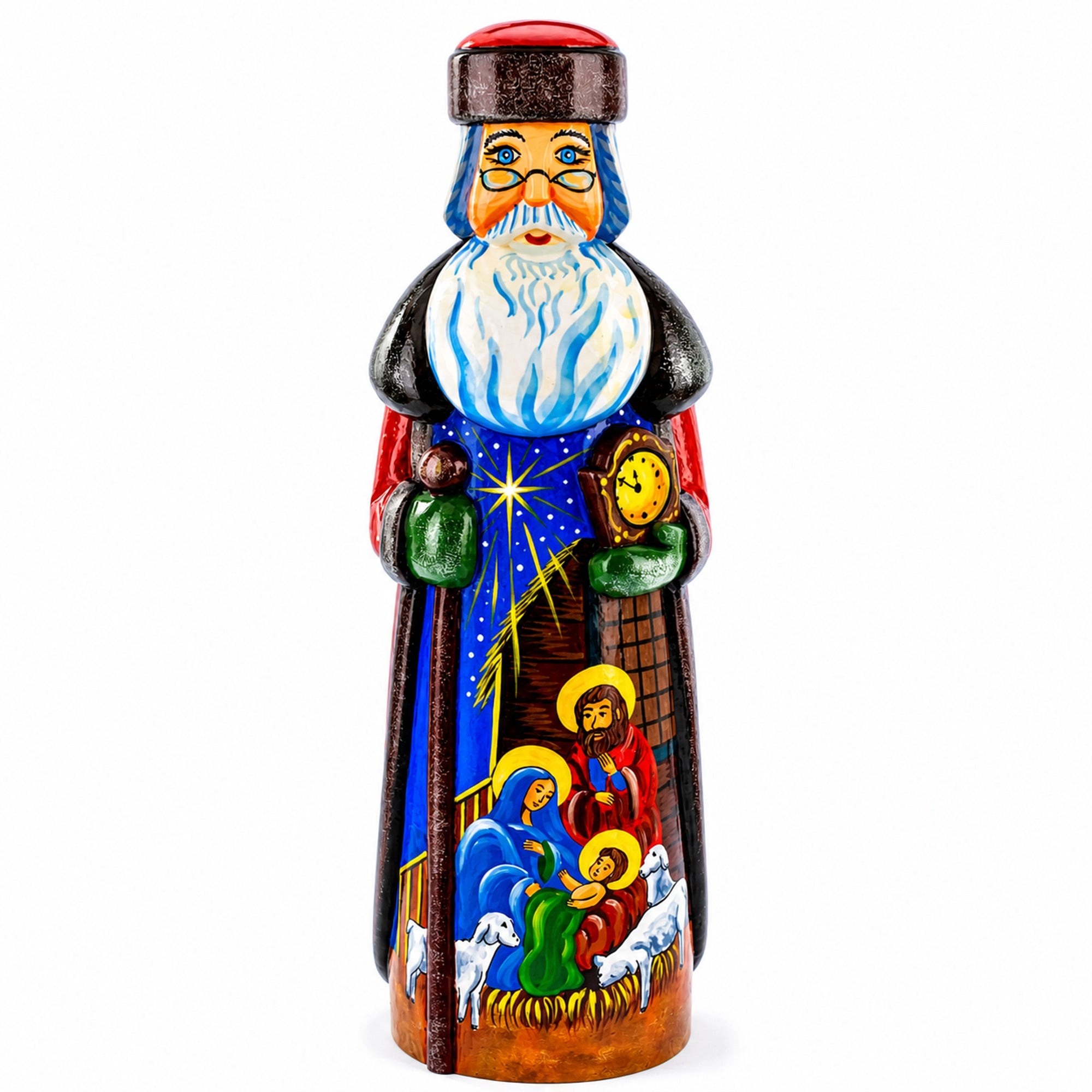 Nativity Scene Hand Carved Ukrainian Solid Wood Santa Figurine 11 Inches