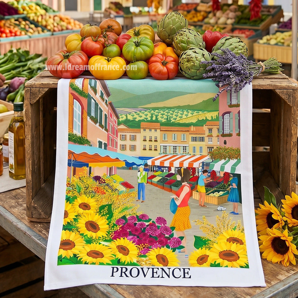 French kitchen towel - Printed cotton - Provence Street Market  | Label France