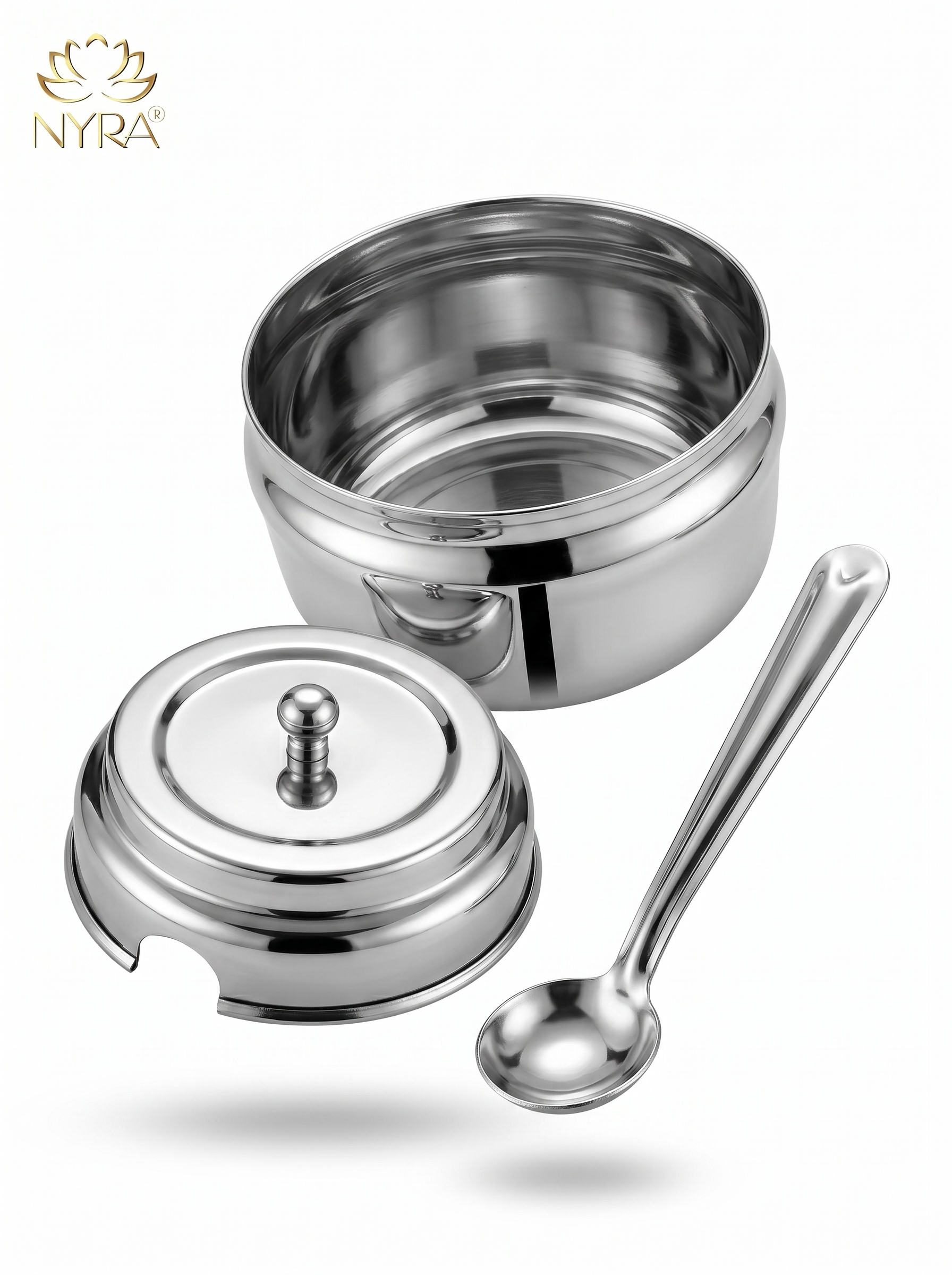 Stainless Steel Ghee/0il Pot Storage Container with Spoon - large
