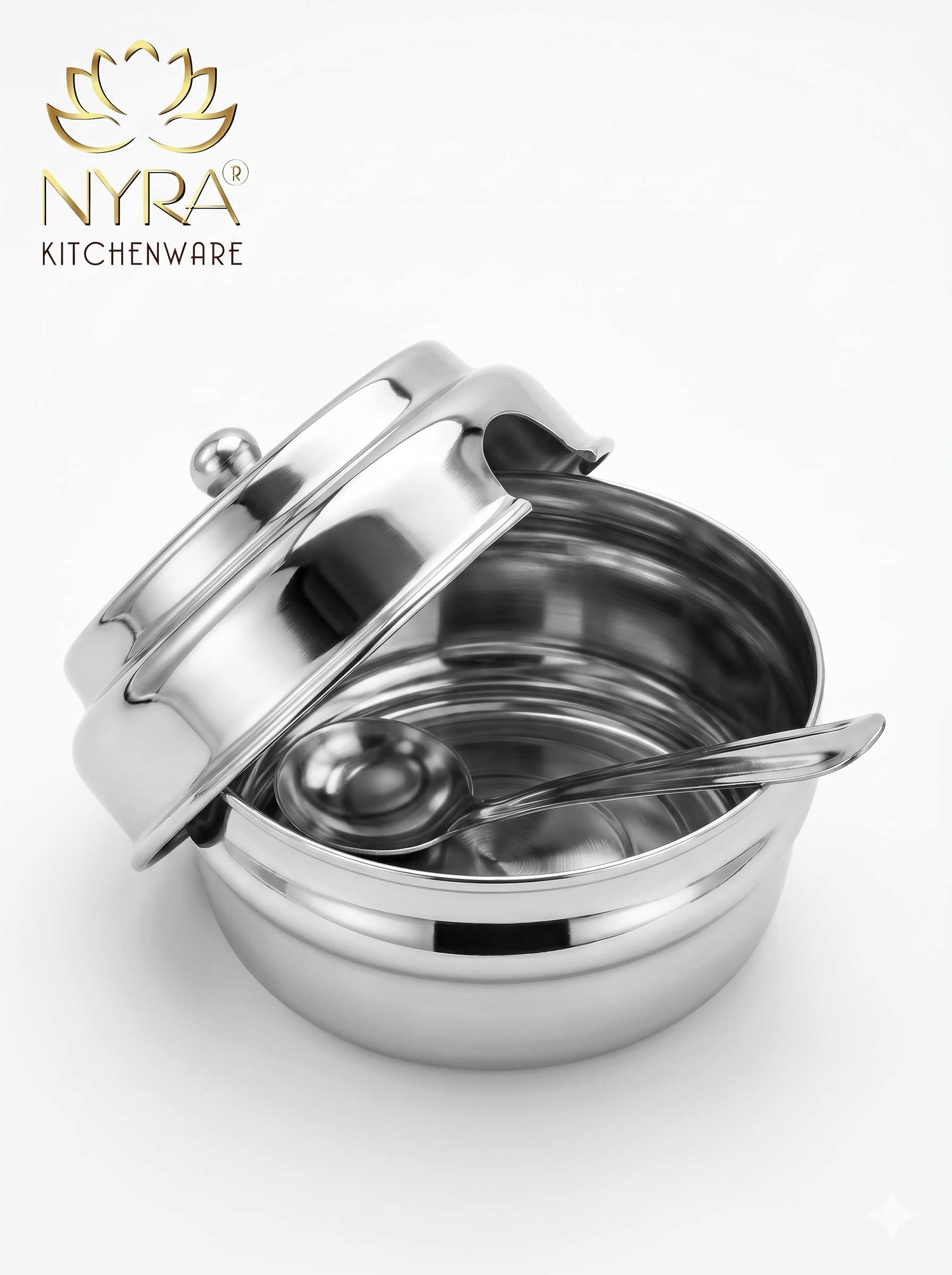 Stainless Steel Ghee/0il Pot Storage Container with Spoon - small
