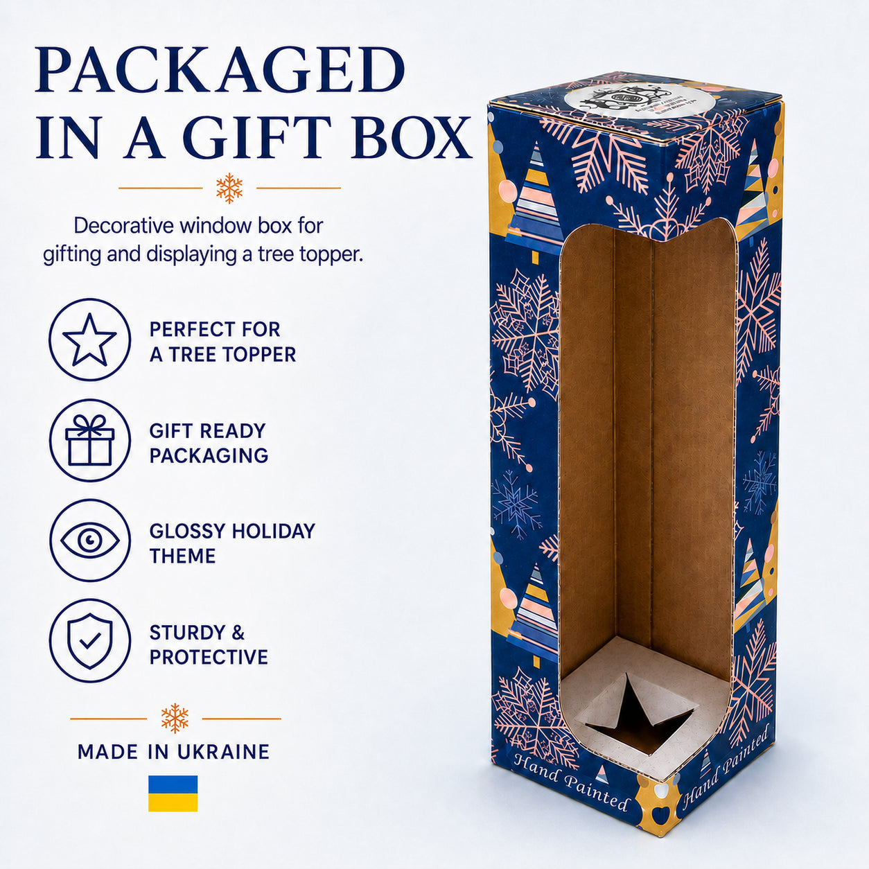 Diamond Stars on Blue and Gold Glass Christmas Tree Topper 11 Inches