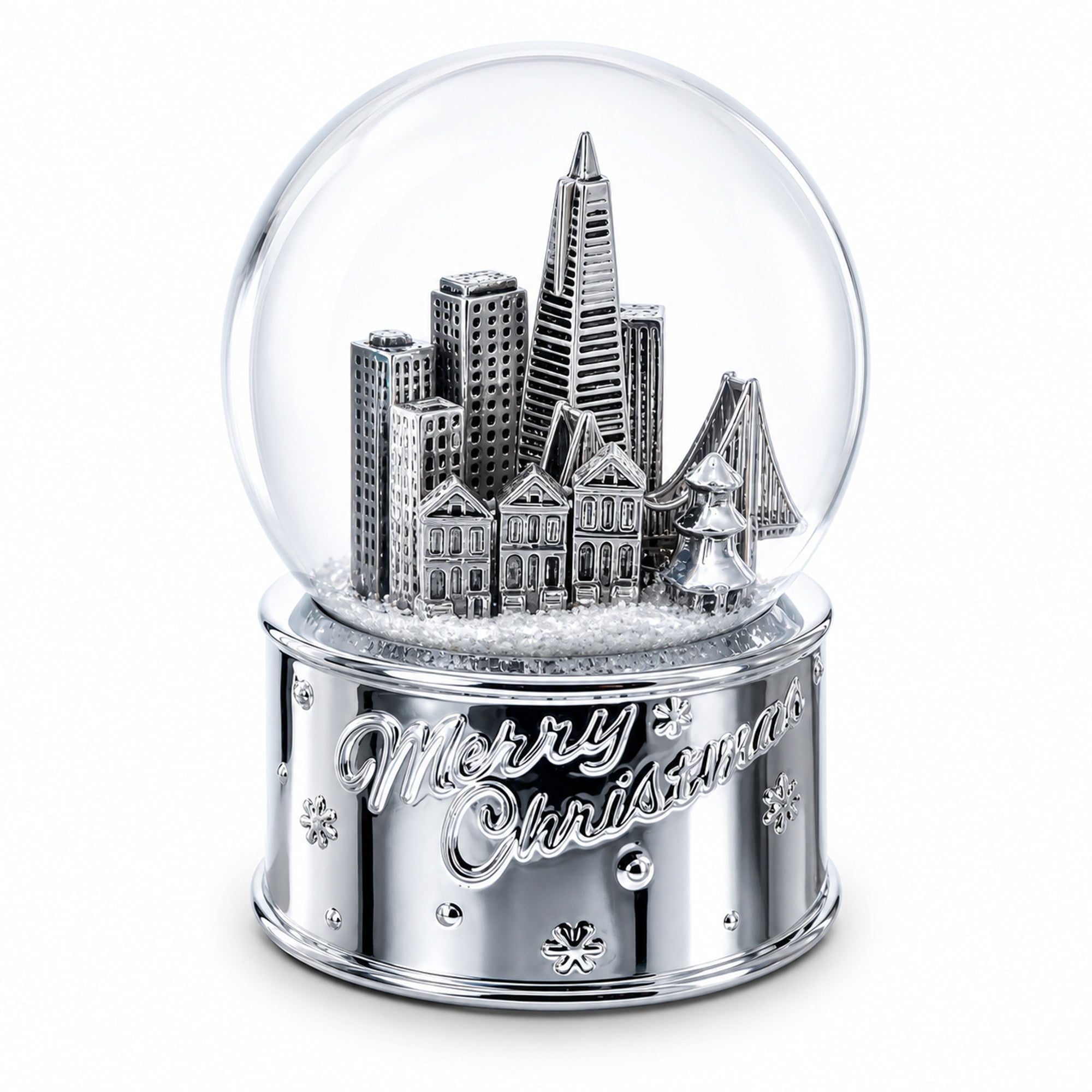 San Francisco Landmarks with Silver Base Glass Water Snow Globe
