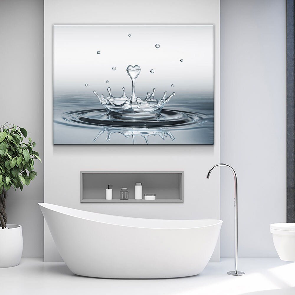 Heart Water Splash Canvas Wall Art, Bathroom Decor, Bathroom Wall Art, Business Bathroom, Bathroom Decoration, Bathroom Art, Water Splash