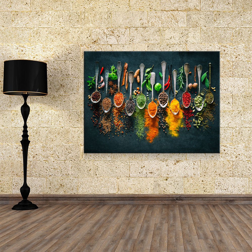 Herbs, Spices, & Spoons Canvas Wall Art, Kitchen Decor, Restaurant Decor