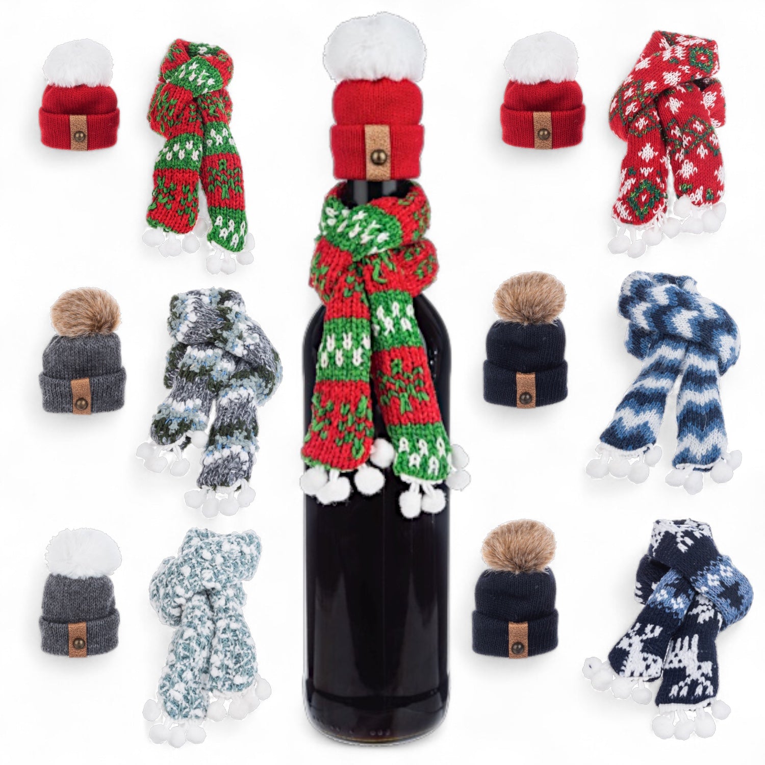Holiday Wine Bottle Topper Beanie & Scarf Sets