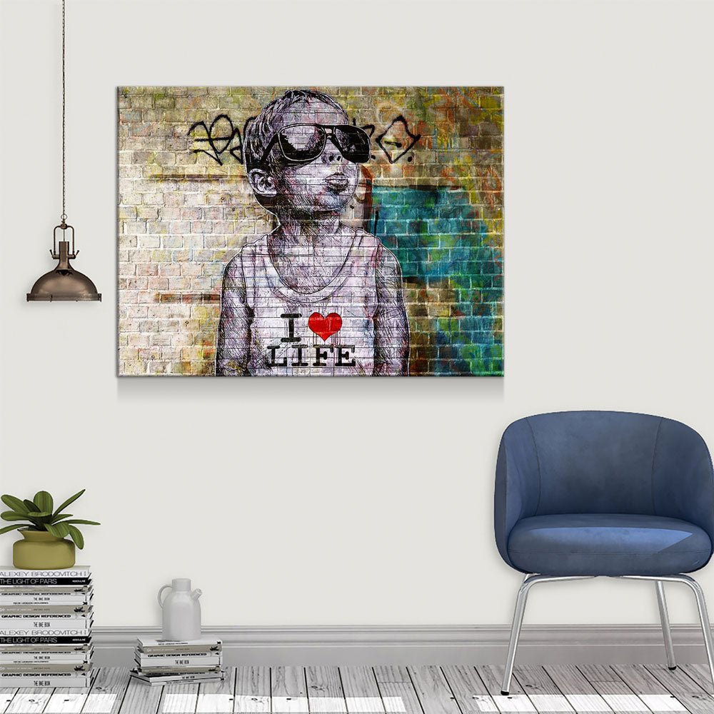 I Love Life Banksy, Graffiti Wall, Canvas Wall Art, Urban Art, Graffiti Decor
