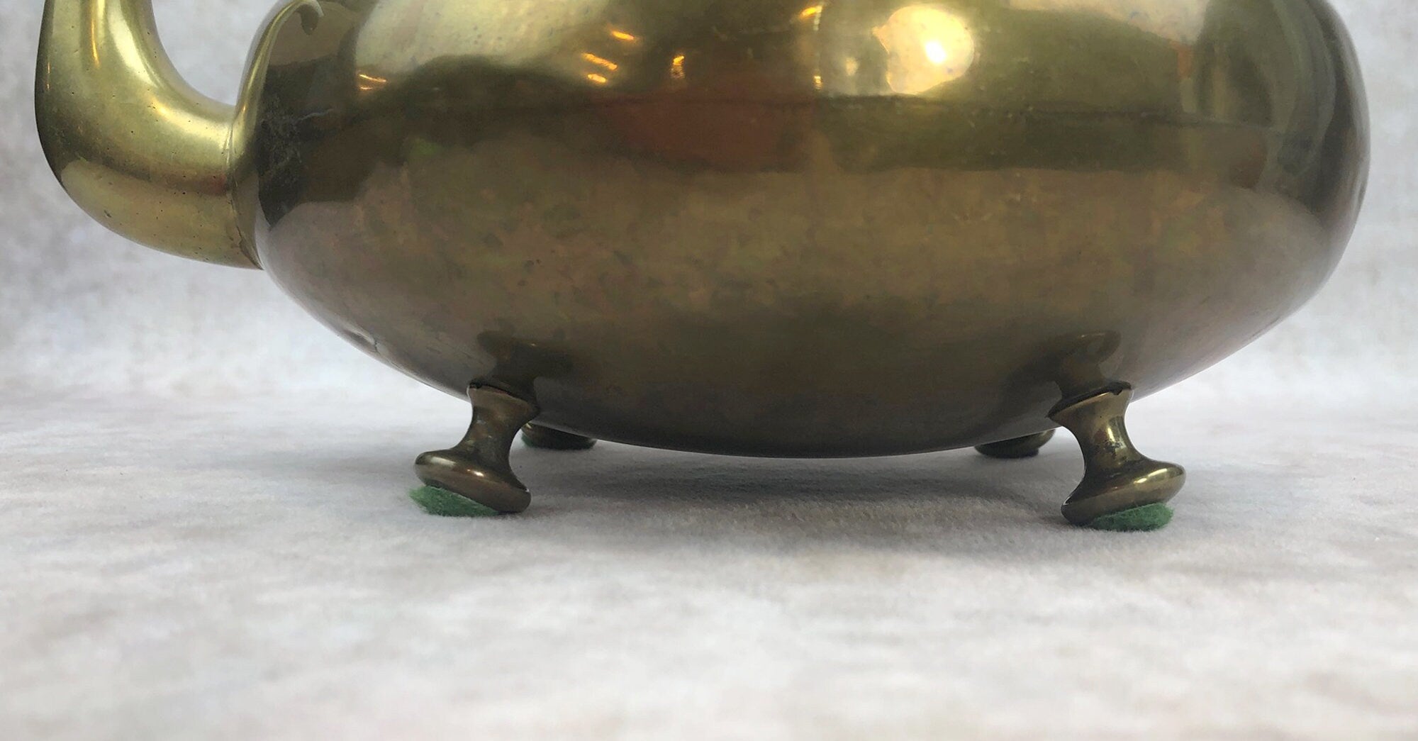 Antique Brass Kettle with Yellow Glass Handle, Footed Teapot, Home Decor