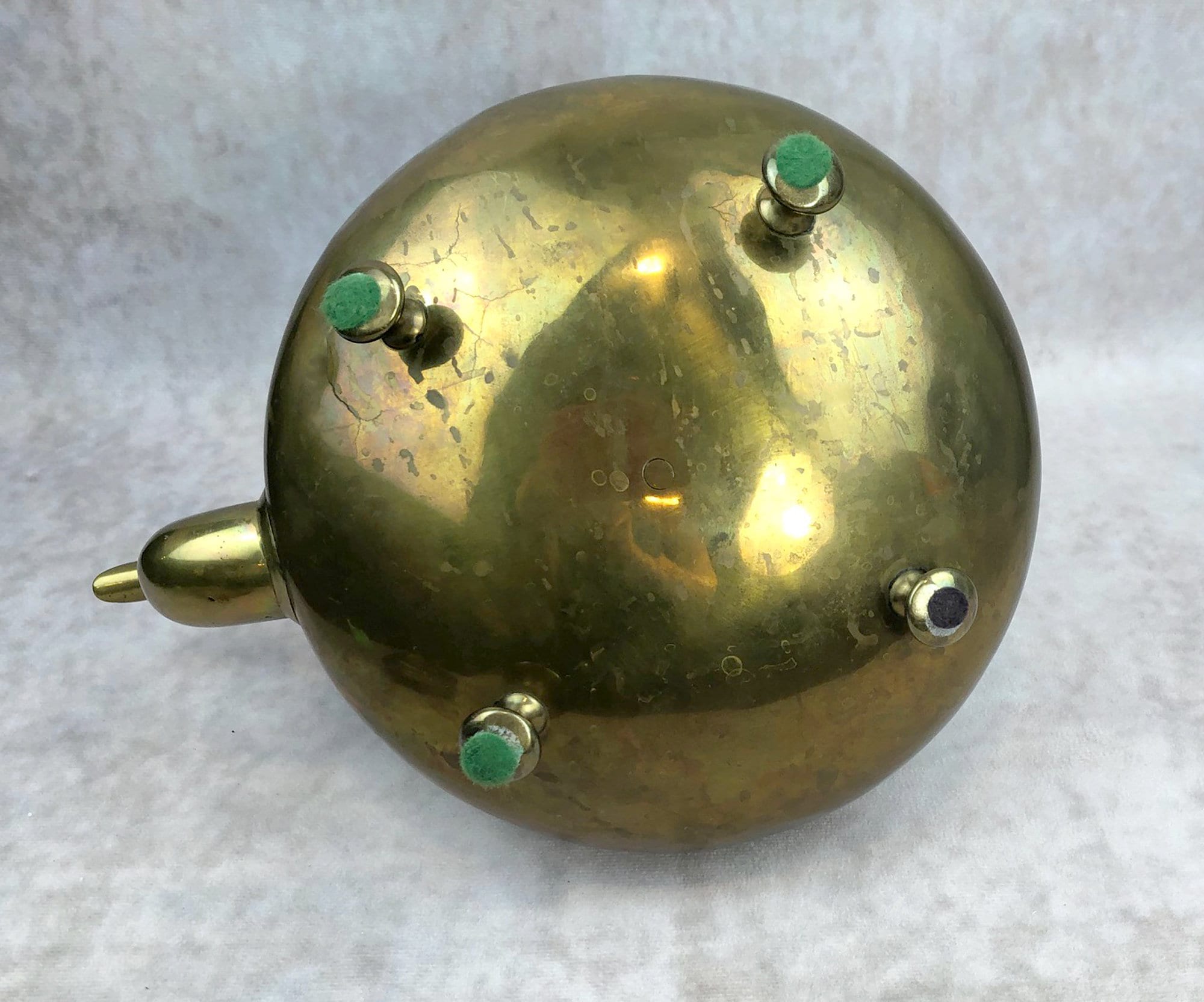 Antique Brass Kettle with Yellow Glass Handle, Footed Teapot, Home Decor