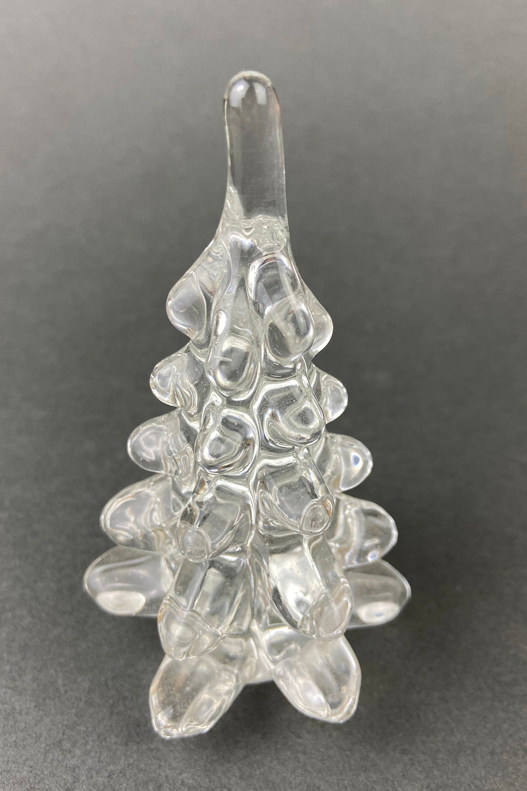 Lead Crystal Clear Christmas Tree. Hand Crafted Art Glass Spruce Tree. 8" Tall Pine. Holiday or Year-Round Decor.