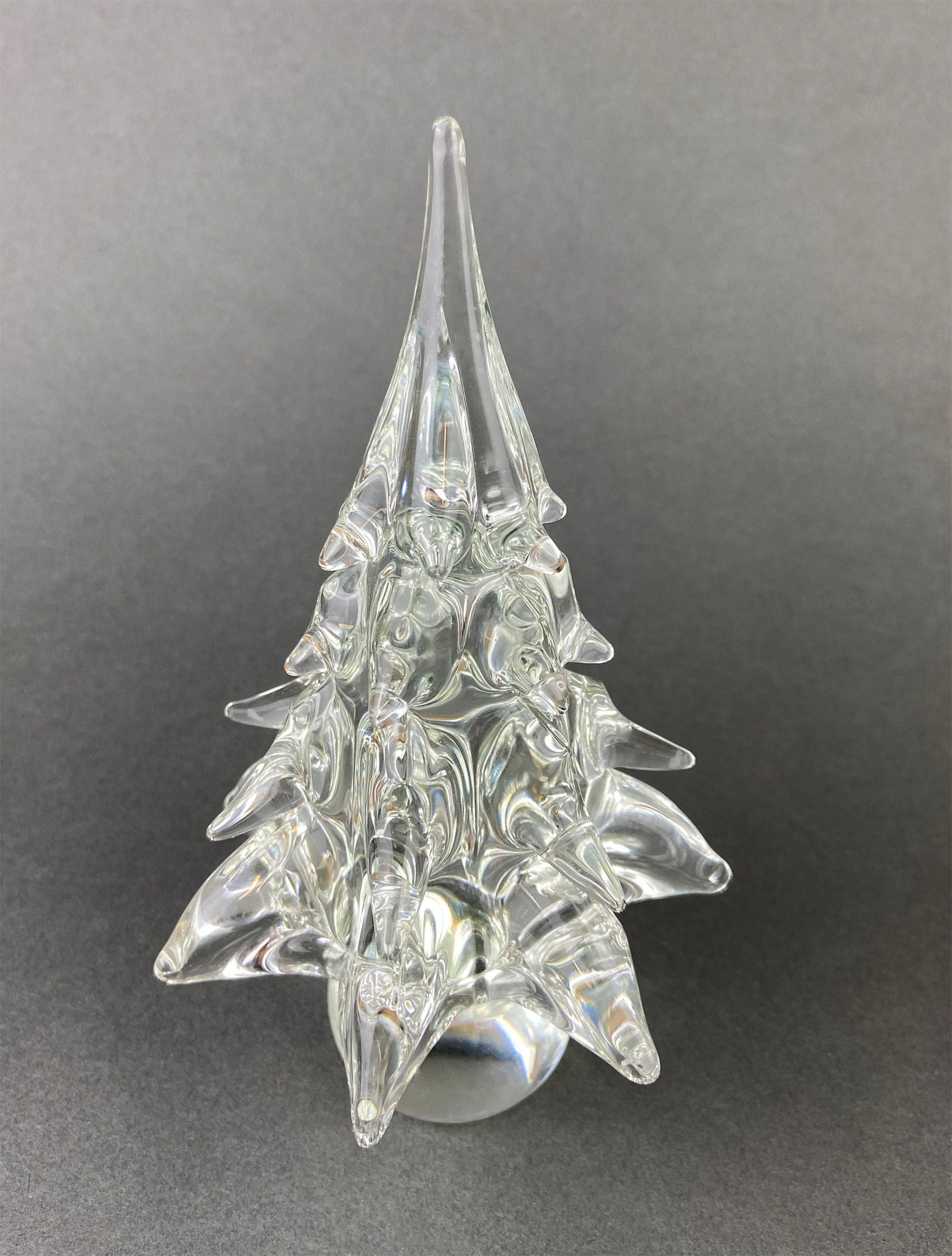 Lead Crystal Clear Christmas Tree. Hand Crafted Art Glass Spruce Tree. 8" Tall Pine. Holiday or Year-Round Decor.