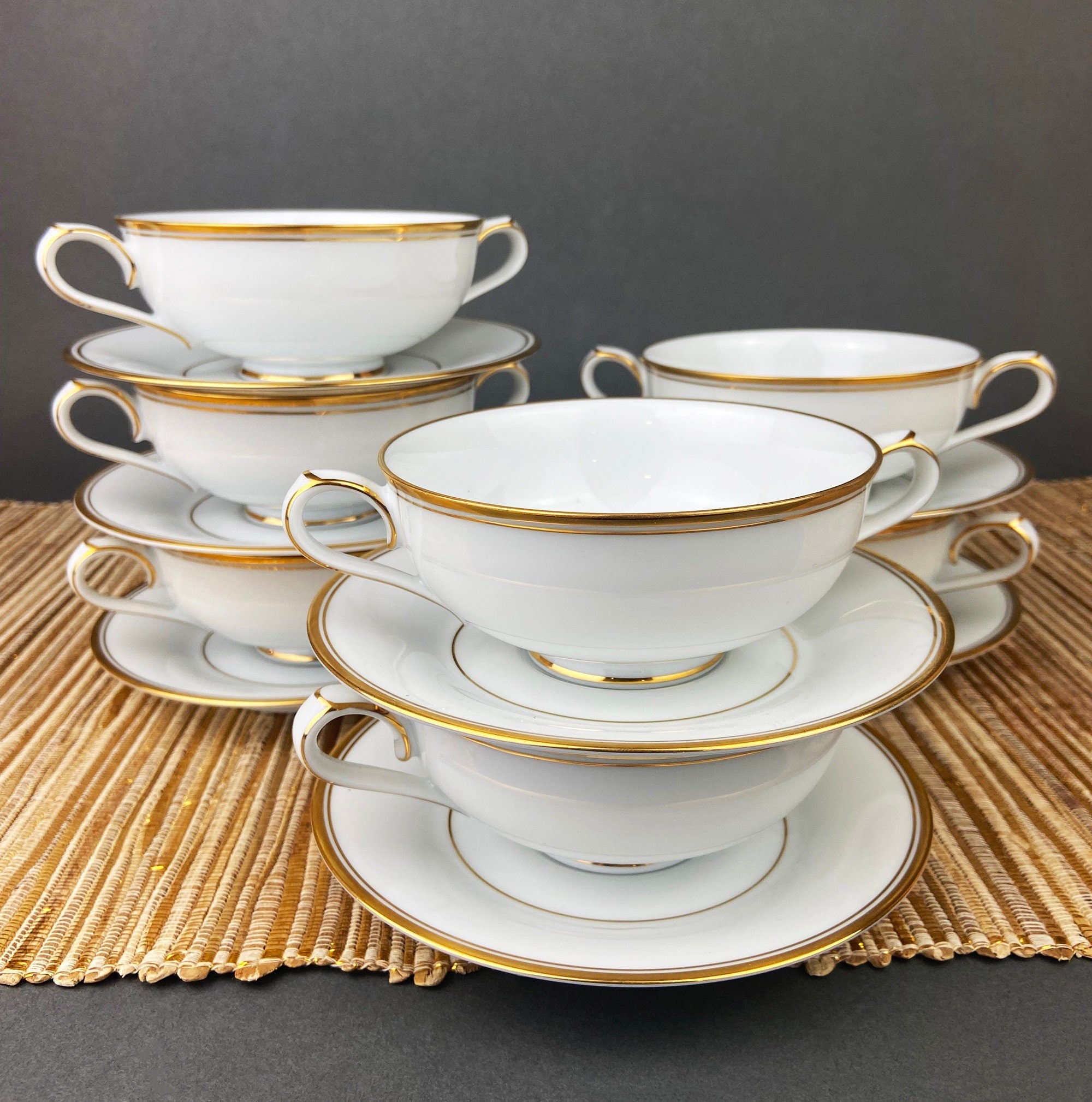 Noritake Allison Tea Set: Gold Band China Cups and Saucers (Set of Five)